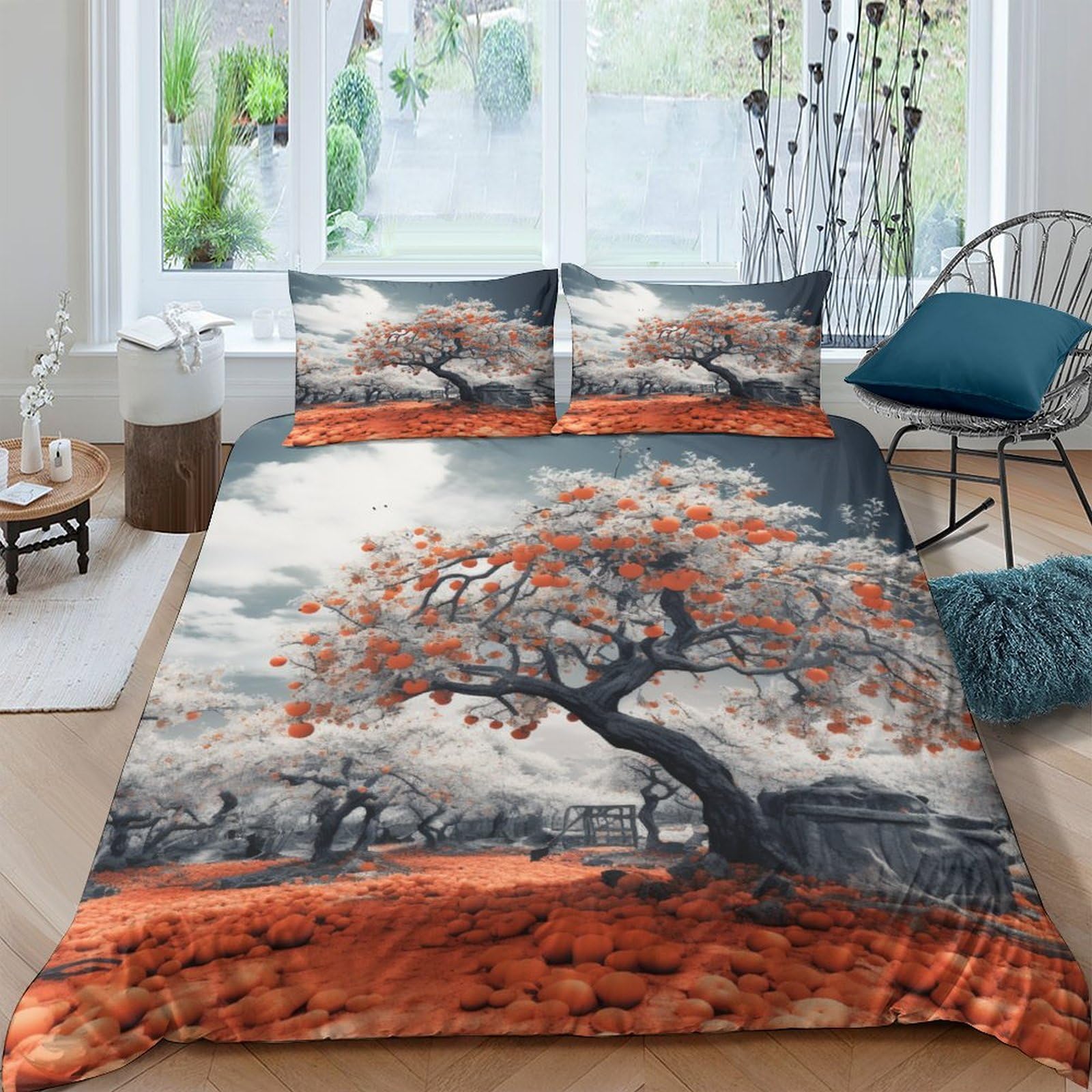 Housses de couette botaniques kaki en microfibre pour chambre zen King