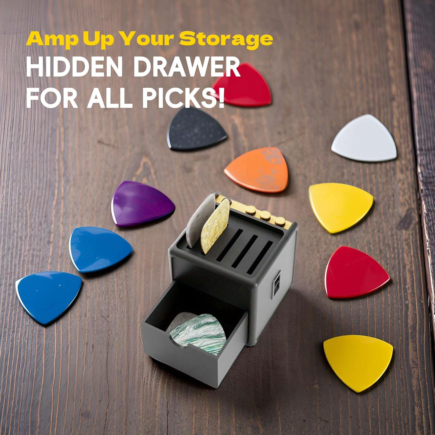 HOTCAN Guitar Pick Display Holder | Guitar Pick Display for 2mm Picks | Stylish & Practical Bass Picks Organizer for Home, Studio, Classroom | Ideal Music Gift for Musicians, Men, Women, Teens (Black)