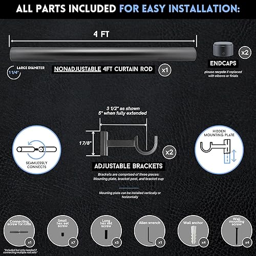Miniatura 5 de BlastHome Signature Collection - Juego de barras de cortina  Conectable para un aspecto sin costuras  Barra de metal pesado de alta calidad de 1 14