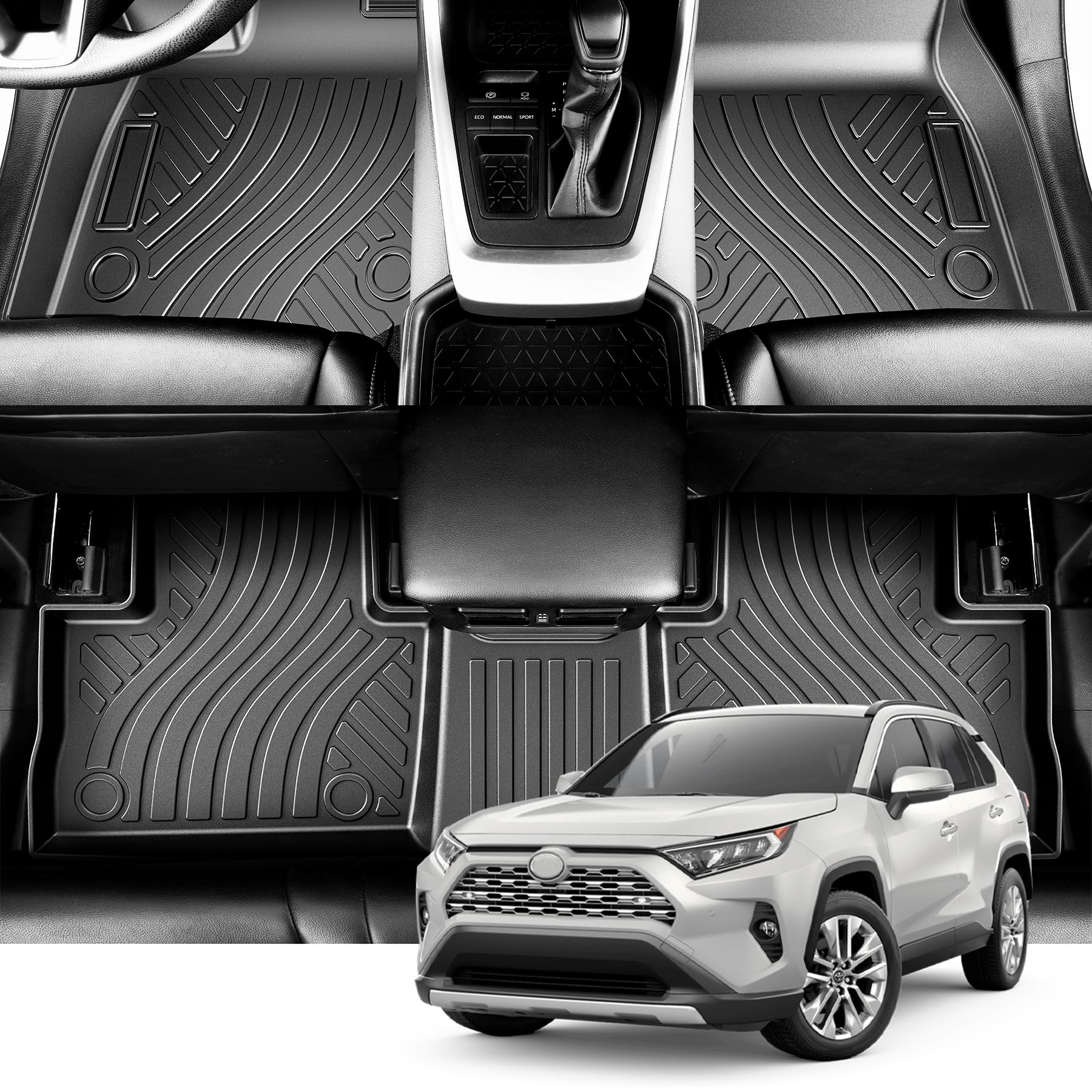 Floor Mats Fit for Toyota RAV4 2019-2024(Not for Hybrid),Custom Fit TPE All Weather Floor Mats,Front and Rear Row Mats,Automotive Car Floor Liners Set,Black