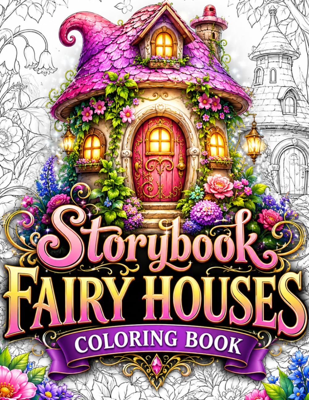 Storybook Fairy Houses Coloring Book: Escape Into 50 Enchanted Fairy Homes, Magical Cottages, Mushroom Houses, Woodland Retreats and Whimsical Fantasy ... Stress Relief, Relaxation and Creative Joy