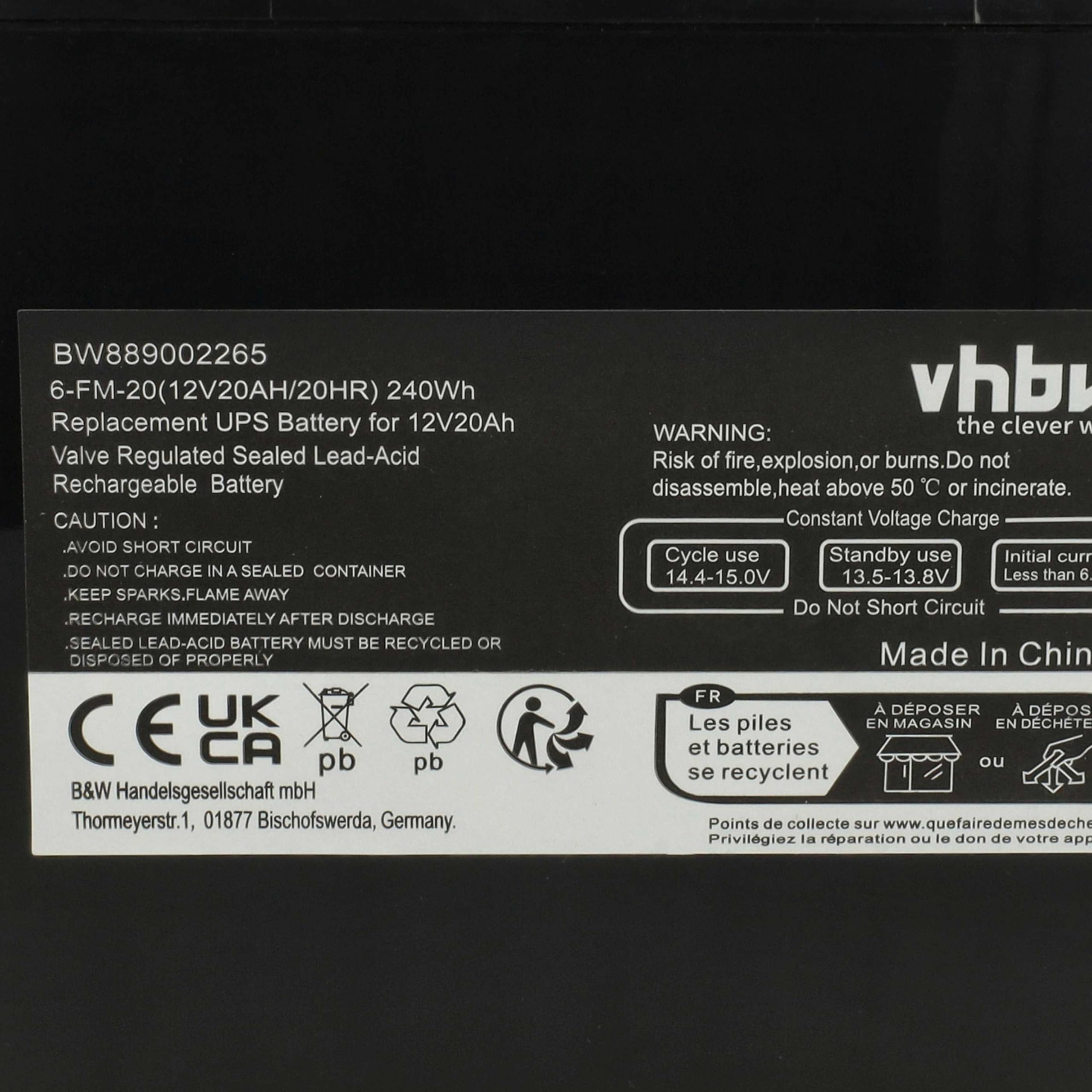 vhbw Batterie Remplacement pour AGM10 pour ASI (20Ah, 12V, AGM)