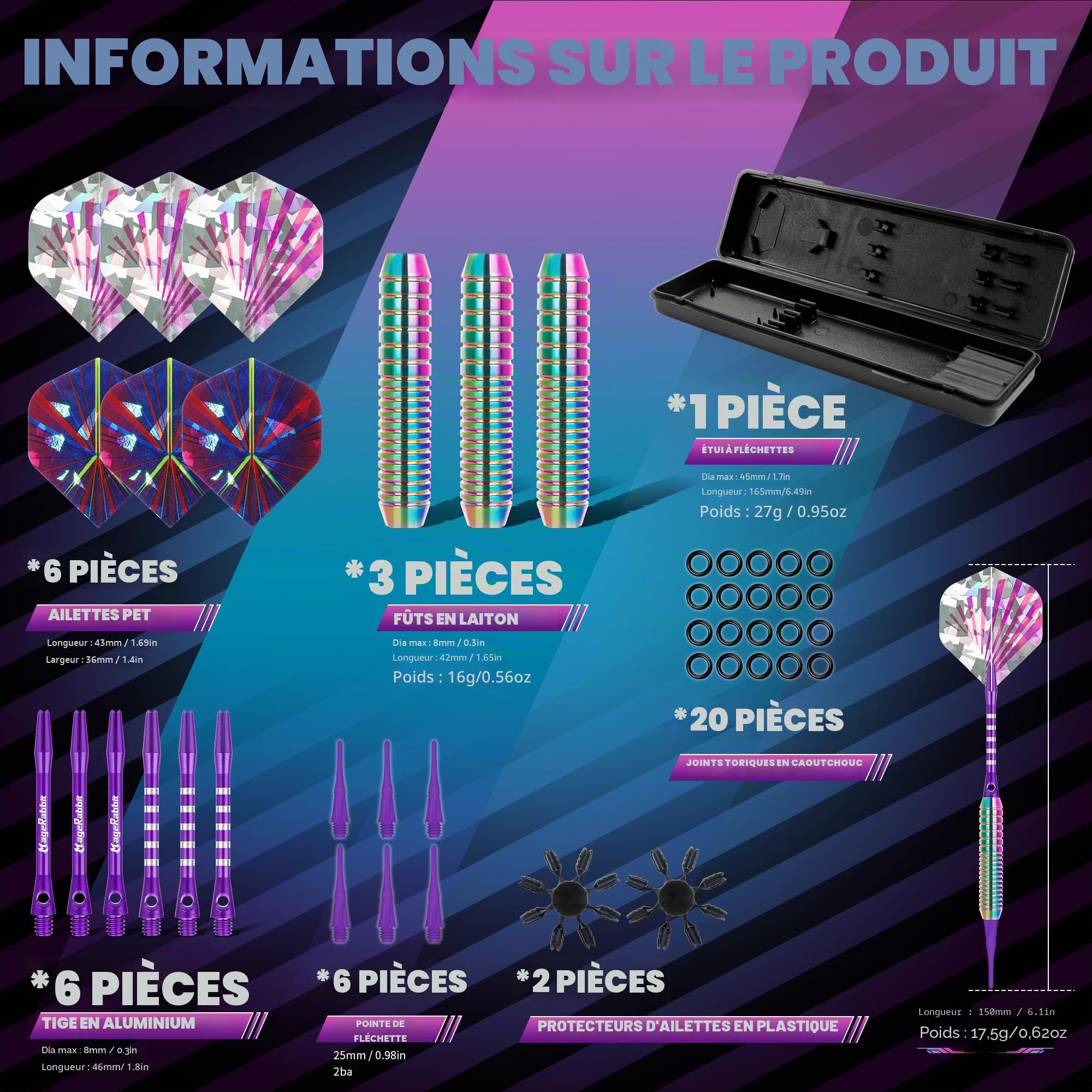 Fléchettes avec pointe en plastique pour cible électronique, fléchettes professionnelles souples de 18 g avec tiges + ailettes de fléchettes supplémentaires, fléchettes en plastique avec