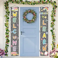 Faixa de varanda de volta às aulas Welcome Ready to Learn First Day of School Party Decoration Composition Notebooks Classroom Front Door Banner