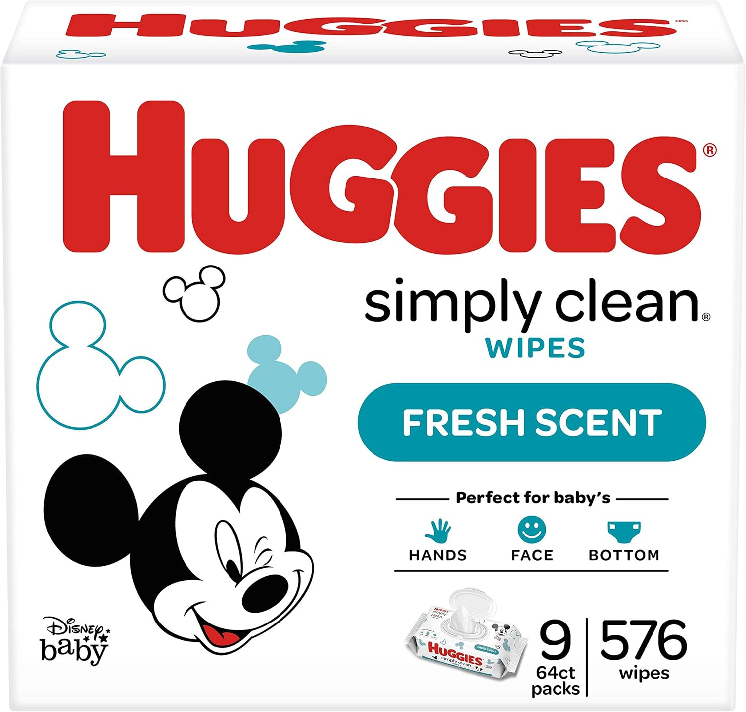 HUGGIES Simply Clean Fresh Scented Baby Wipes, Soft Pack (9 Pack, 576 Sheets Total), Alcohol-Free, Hypoallergenic (Packaging May Vary), 9.700 Lb
