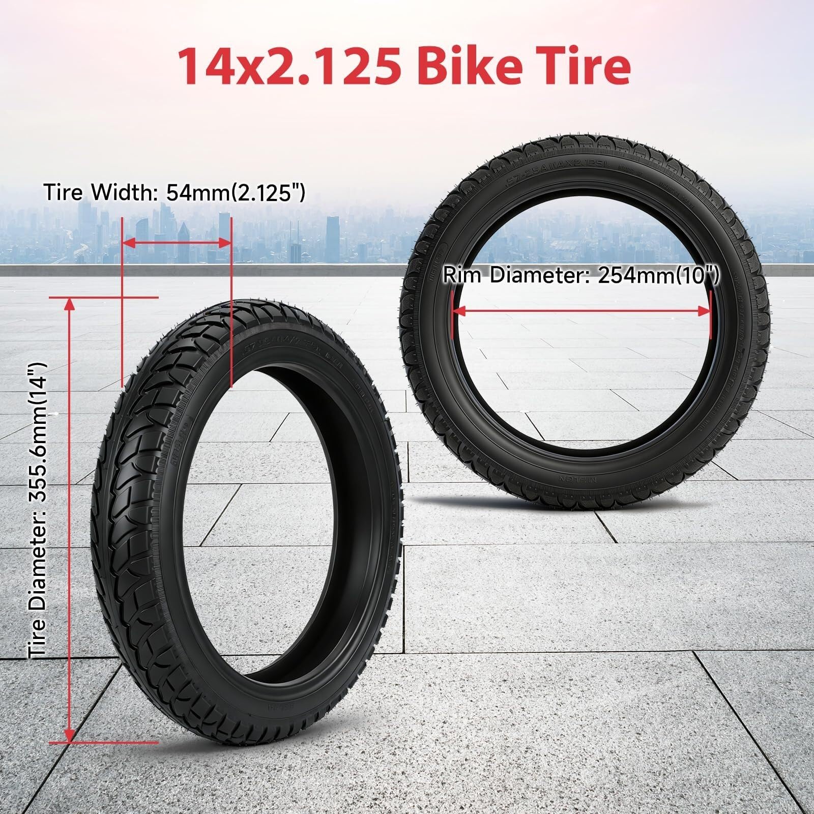 Opona 14x2.125 do Roweru Elektrycznego Bezdętkowa Tubeless Kompatybilna z E-Bike Hulajnoga Składany Rower, 57-254 Opona Antyprzebiciowa z Zestawem Naprawczym