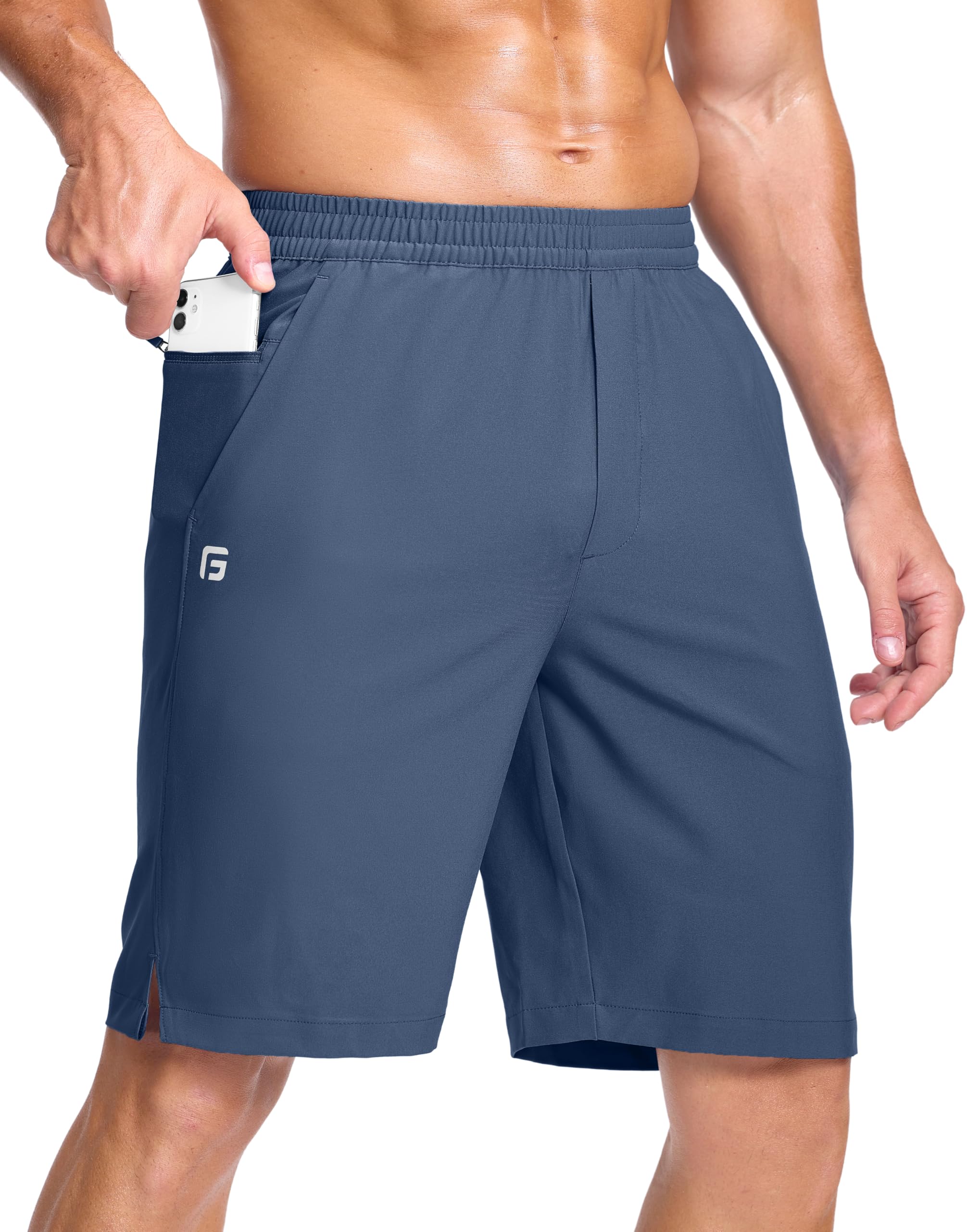 GGJ Men's Lightweight Athletic Shorts with 2 Zipper Pockets 7"/9"/5" Gym Workout Running Quick Dry Tennis Shorts for Men
