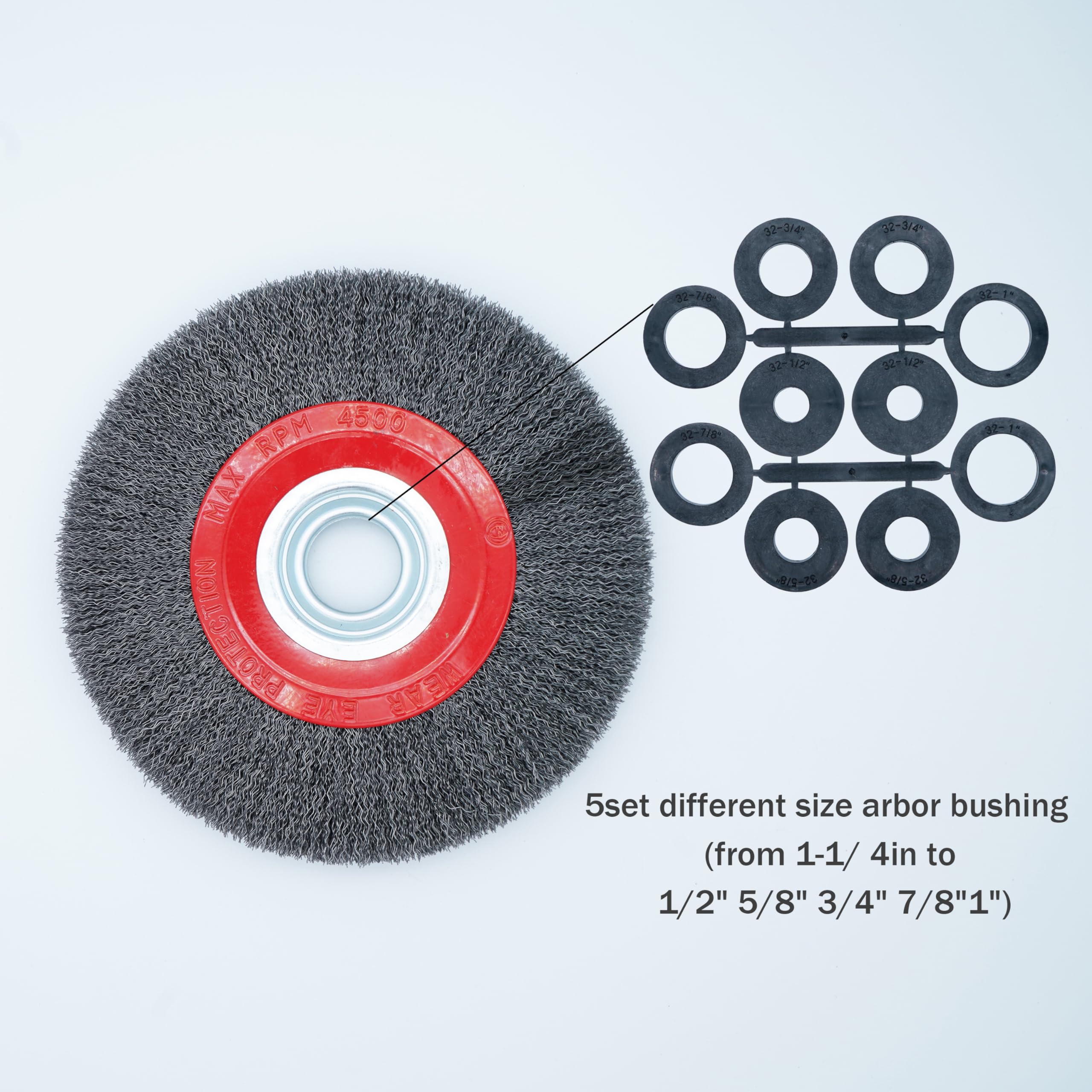 Drahtrundbürste 200 mm (8 Zoll) für Schleifbock – Grober gewellter Stahldraht 0,30 mm für professionelle Rost-, Schweißnaht- & Lackentfernung, 5 Präzisions-Adapter, 2er-Set