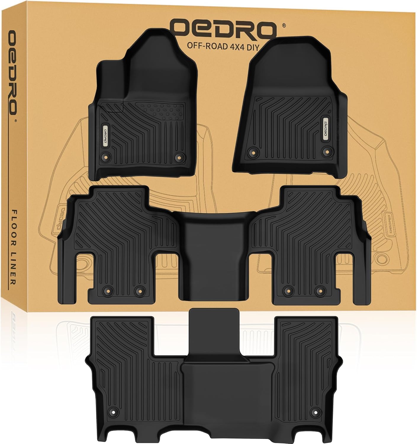 OEDRO Floor Mat Fit for 2022-2025 Jeep Wagoneer & 2023-2025 Wagoneer L(8 Passenger Model), TPE All Weather Custom Fit Floor Liners for Wagoneer Accessories, 1st & 2nd & 3rd Row Car Mats Set, Black