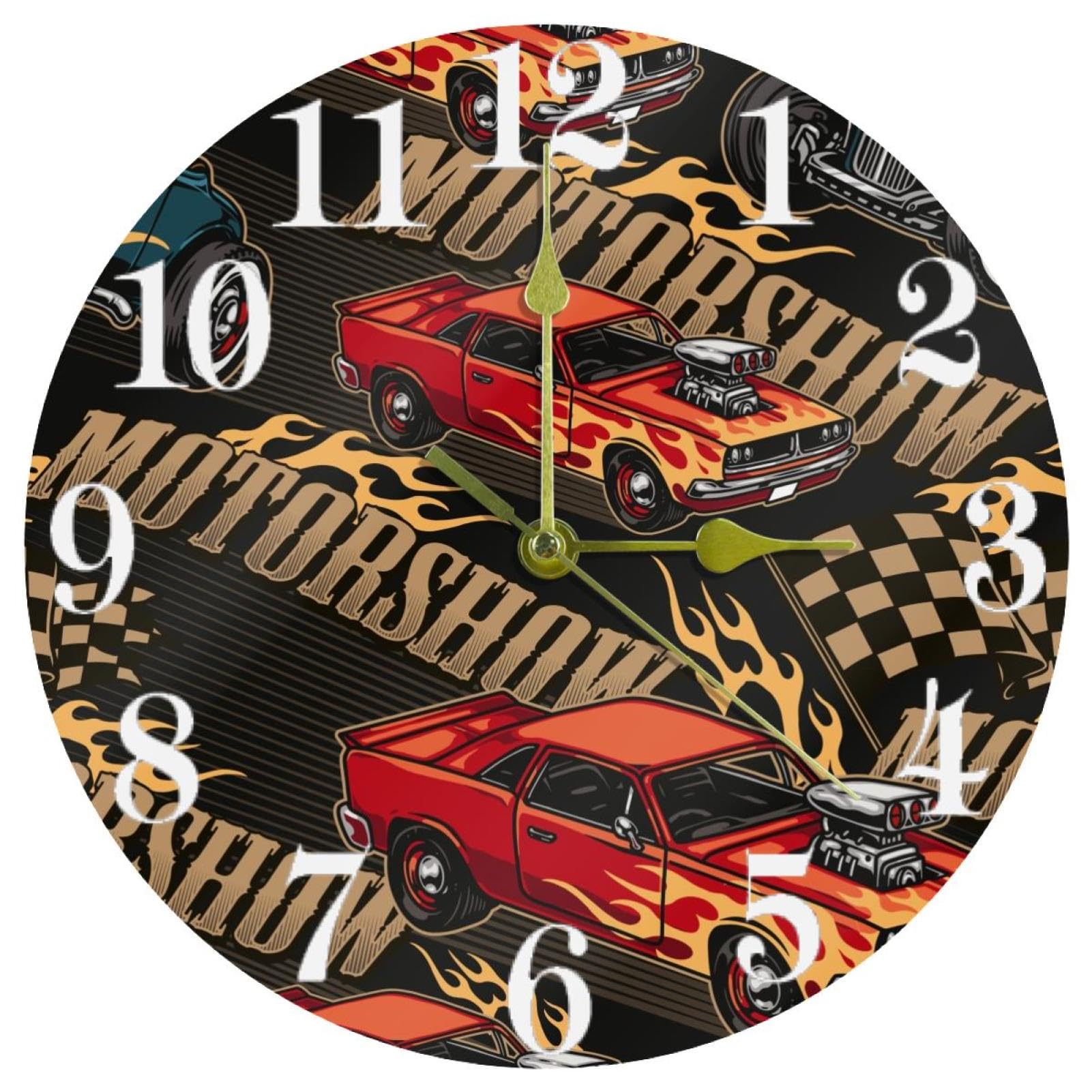 Horloge murale quartz silencieuse Motorshow sans tic-tac pour maison et bureau à pile