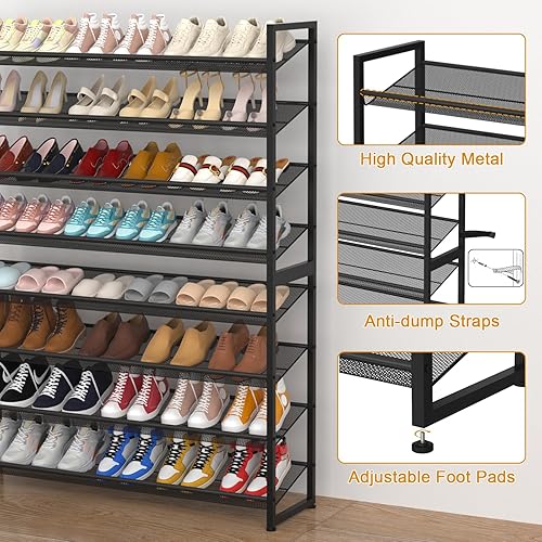 Miniatura 5 de Zapatero grande de 8 niveles, organizador de zapatos vertical apilable de metal resistente de 4 niveles para armario, puerta delantera, entrada,