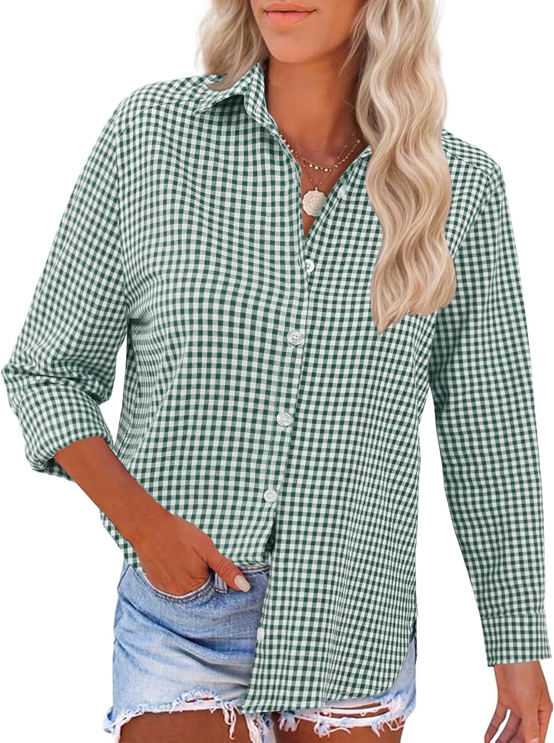 LOMON Womens Long Sleeve Button Down Shirts Casual Loose Fit Cotton Collared Blouses - Image 2