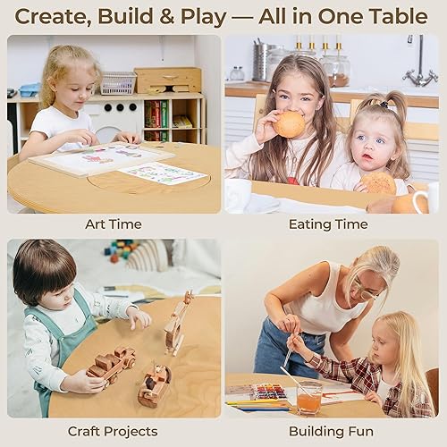 Miniatura 3 de Juego de mesa redonda y 4 sillas para niños con bañera de almacenamiento, silla de mesa de madera para niños pequeños para arte, manualidades,