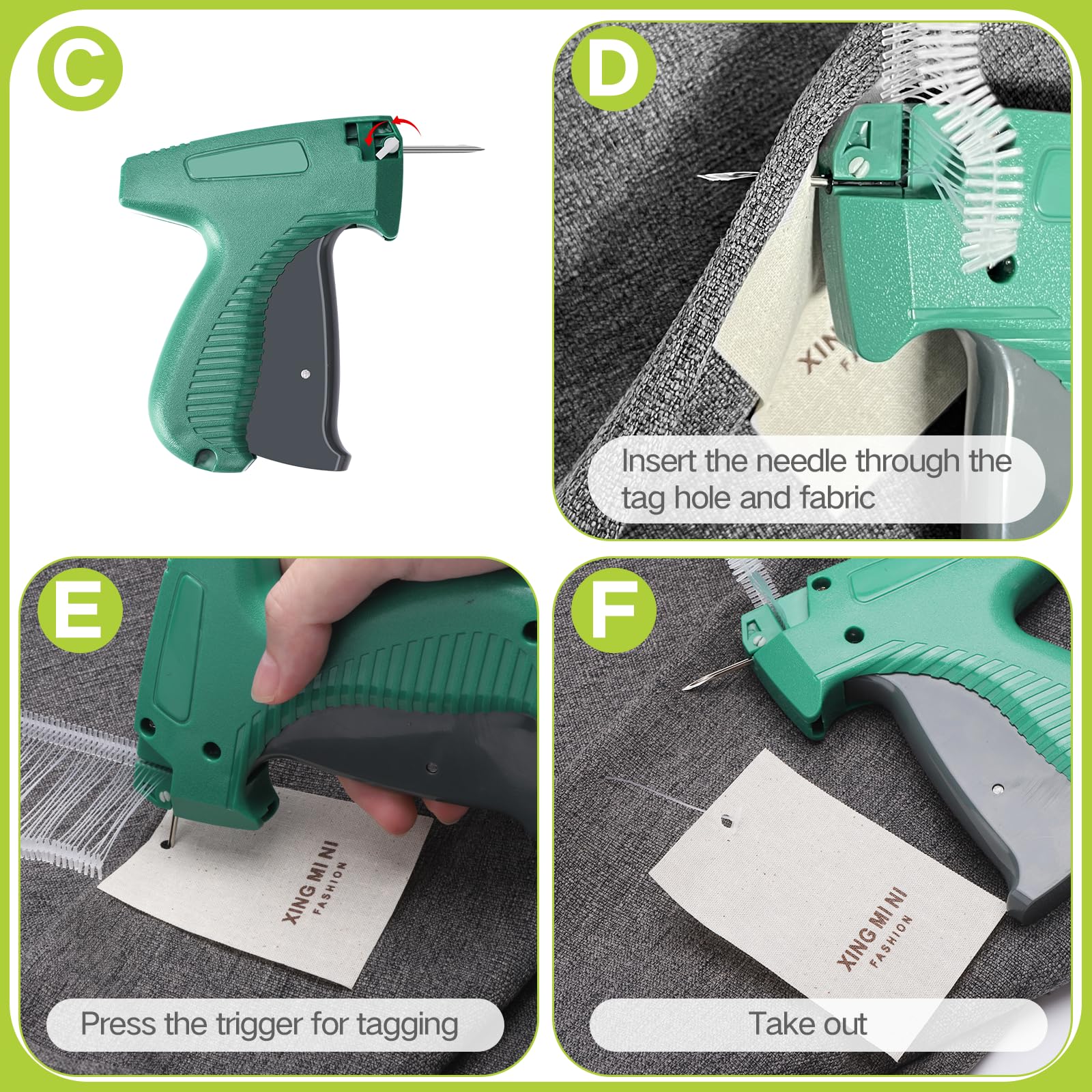 Kleidung Tag Gun Kit mit feinem Nadelstich, Aufbewahrungskoffer, 6 Mikronadeln, 1008 weiße Mikroverschlüsse, Mini Stitch Tag Gun Aufsatz für Zuhause, Geschäfte, Lager (Grün)