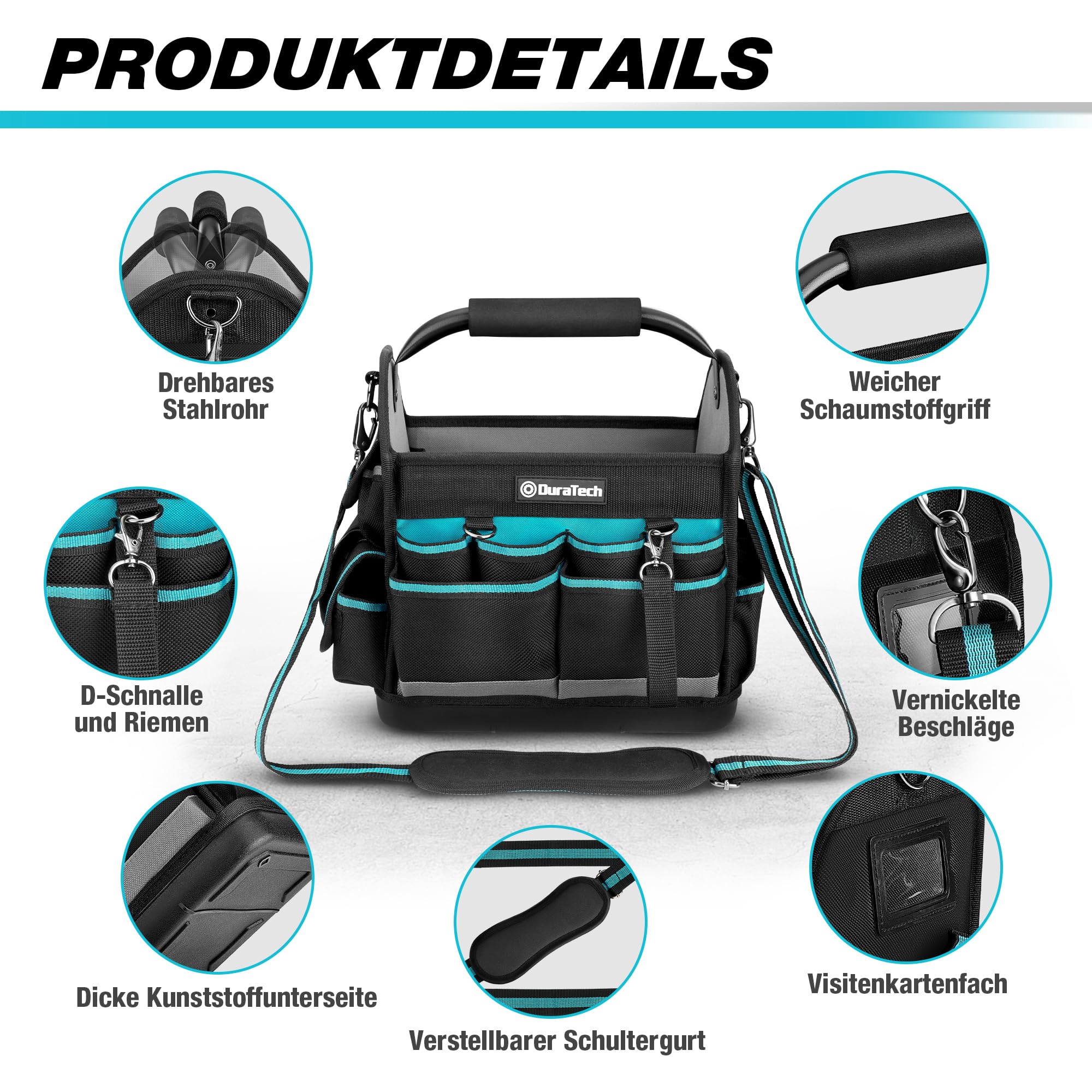 DURATECH Werkzeugtasche Elektriker 30,5cm, 900D Polyester, Große Öffnung