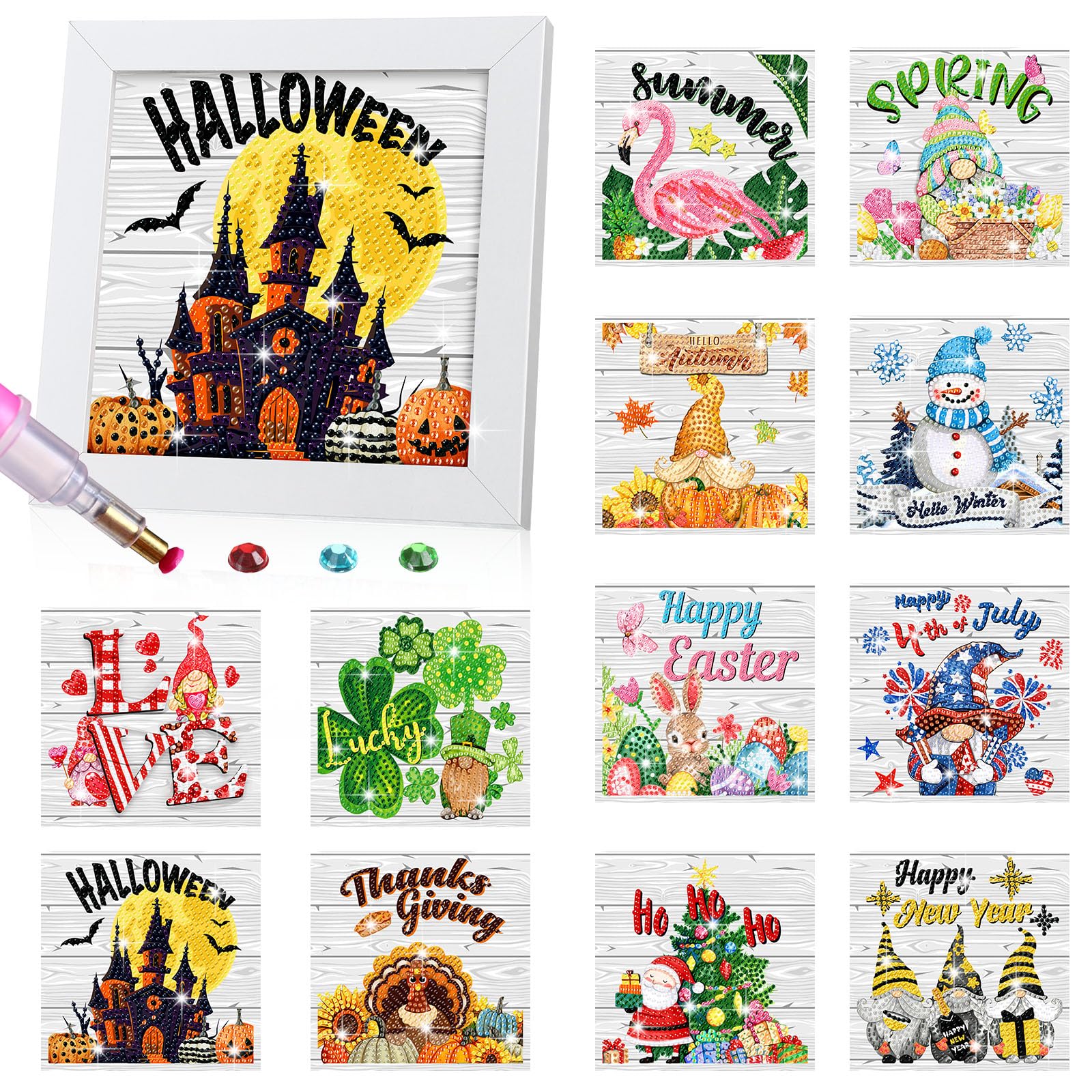 Trandraft 13-Piece Seasonal Holiday Diamond Art Kits