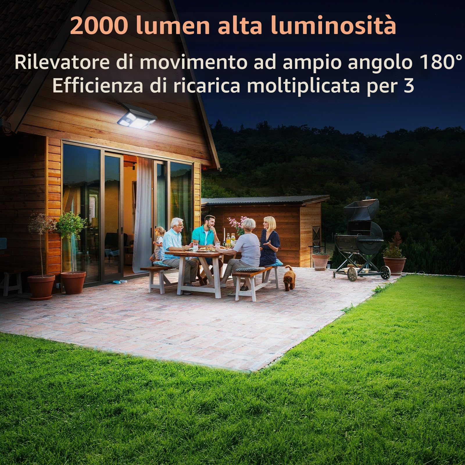 intelamp Lampada solare 3 modalità doppio sensore impermeabile IP65 (tipo