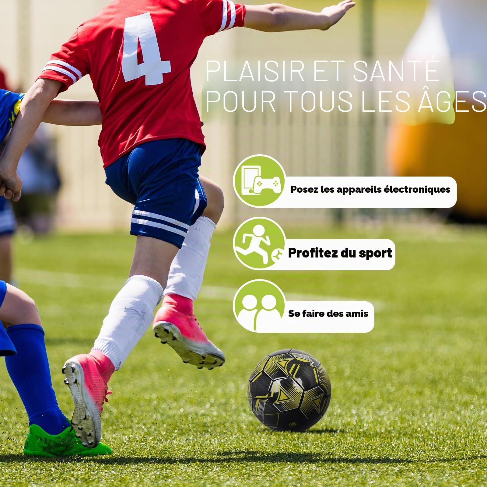 Ballon De Foot Taille 5 pour Unisexe Adulte Jeunesse, intérieur extérieur Pratique Match de Football, Ballon de Foot en Cuir avec Pompe