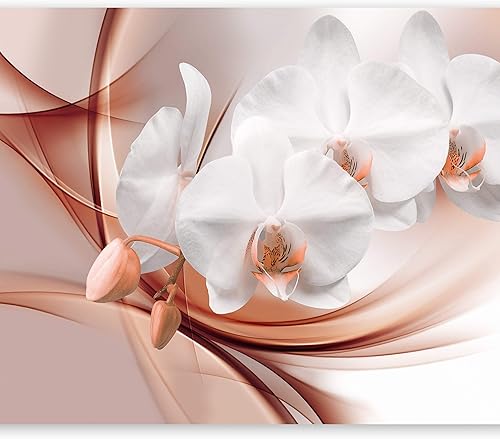 artgeist Mural de pared Orquídea naranja de 116 x 83 pulgadas, papel tapiz autoadhesivo removible de gran tamaño para decoración de pared, diseño de