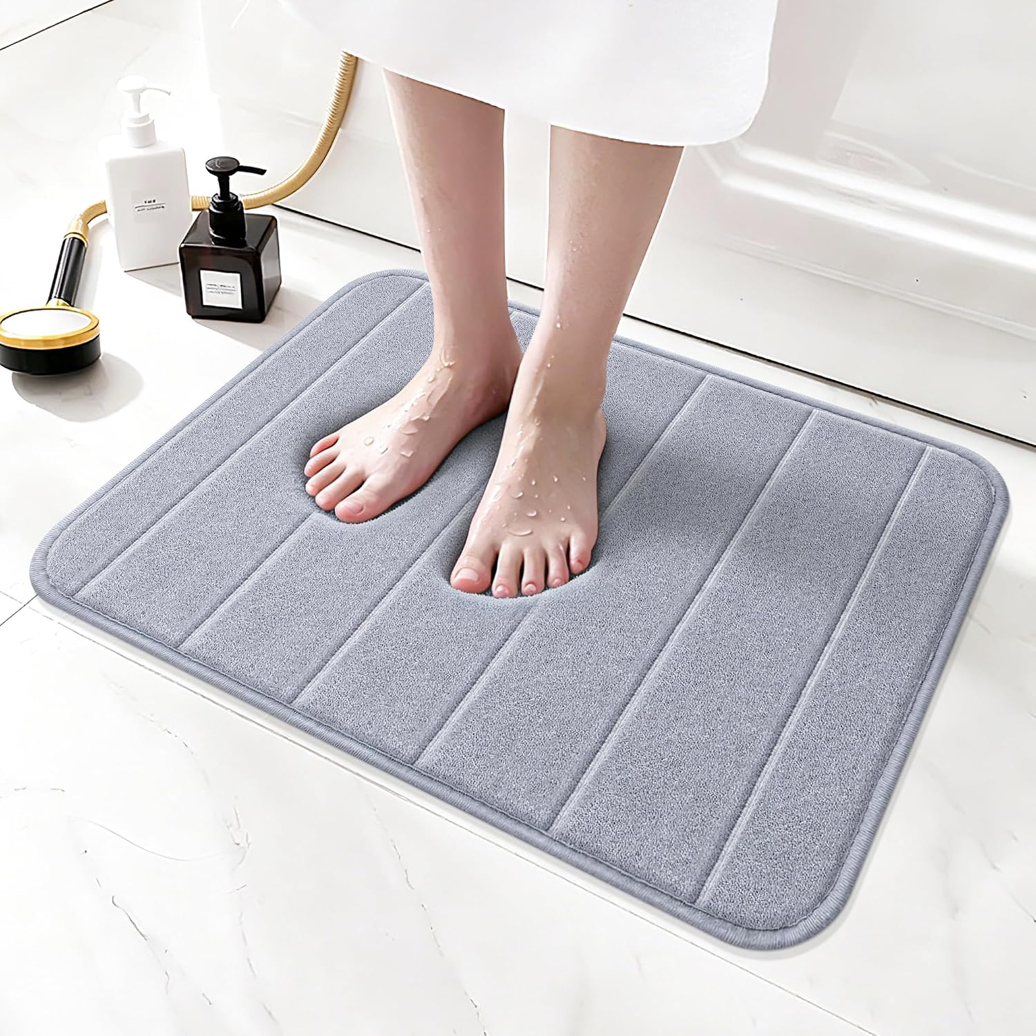 Memory Foam Bath Mat 24" x 16", Ultra Soft Absorbent Bathroom Rug Non Slip, Machine Washable Bath Rug for Bathroom, Shower and Tub,Navy Blue