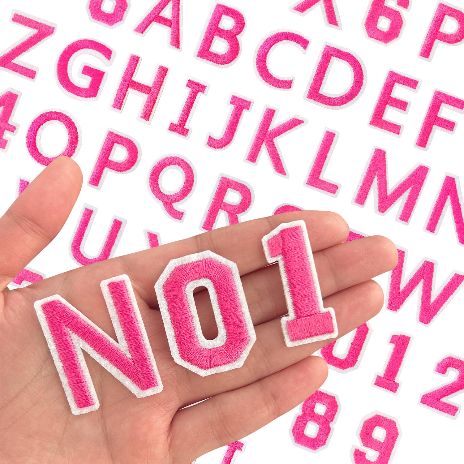 AXEN 72PCS Iron on Letters and Numbers Patches, Embroidered Letters&Numbers Patches A-Z and 0-9, Applique for Clothes, Dress, Hat, Jeans, Backpack - Pink
