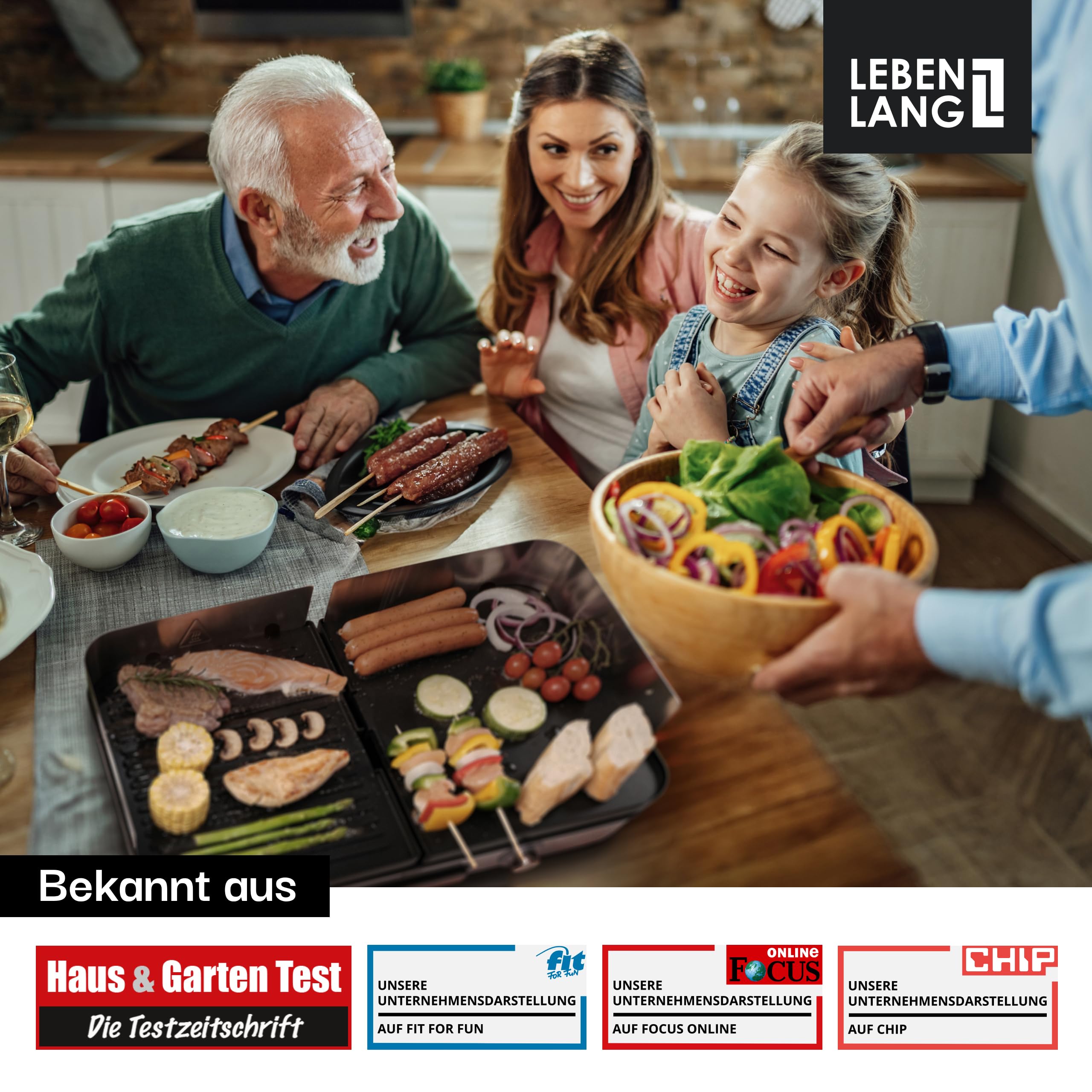 LEBENLANG Elektrogrill Tischgrill 2400W Elektrischer Plattengrill für Balkon