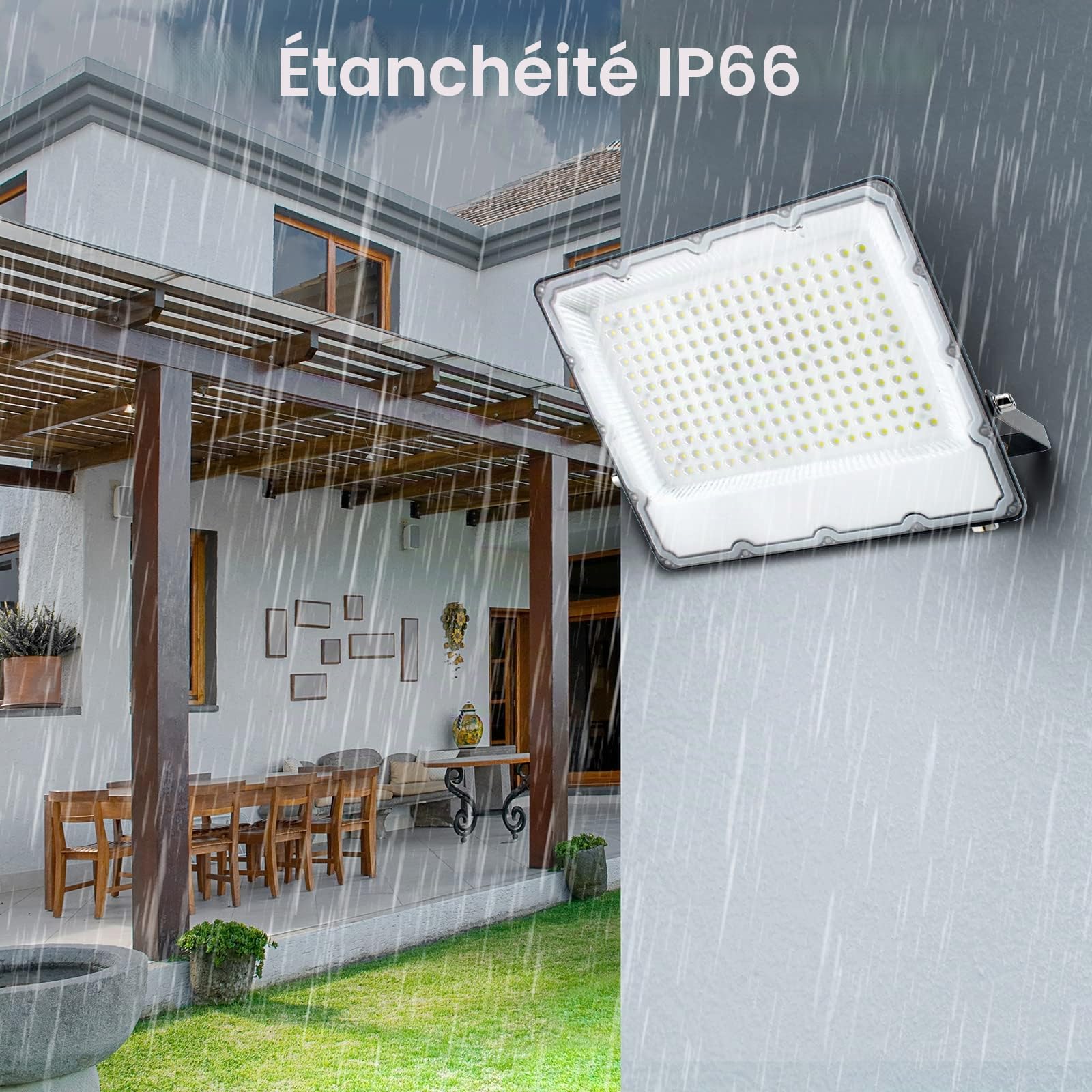 CREATESTAR 200W Projecteur LED Extérieur,20000LM Super Brillant Éclairage de Sécurité, 6500K Blanc Froid Spot LED Extérieur avec IP66 étanche Pour Patio, Terrasse, Square, Usine