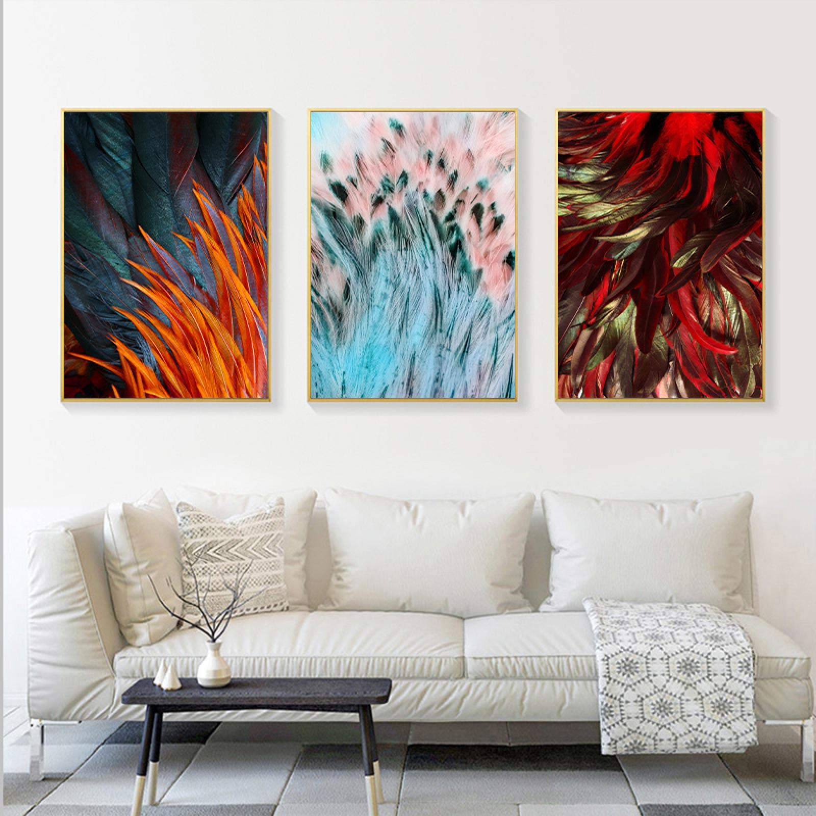 Abstrakcyjna moda pióra sztuka ścienna płótno malarstwo wydruki luksusowe obrazy do salonu sypialni nowoczesna dekoracja domu 50 x 70 cm x 3 bez ramy