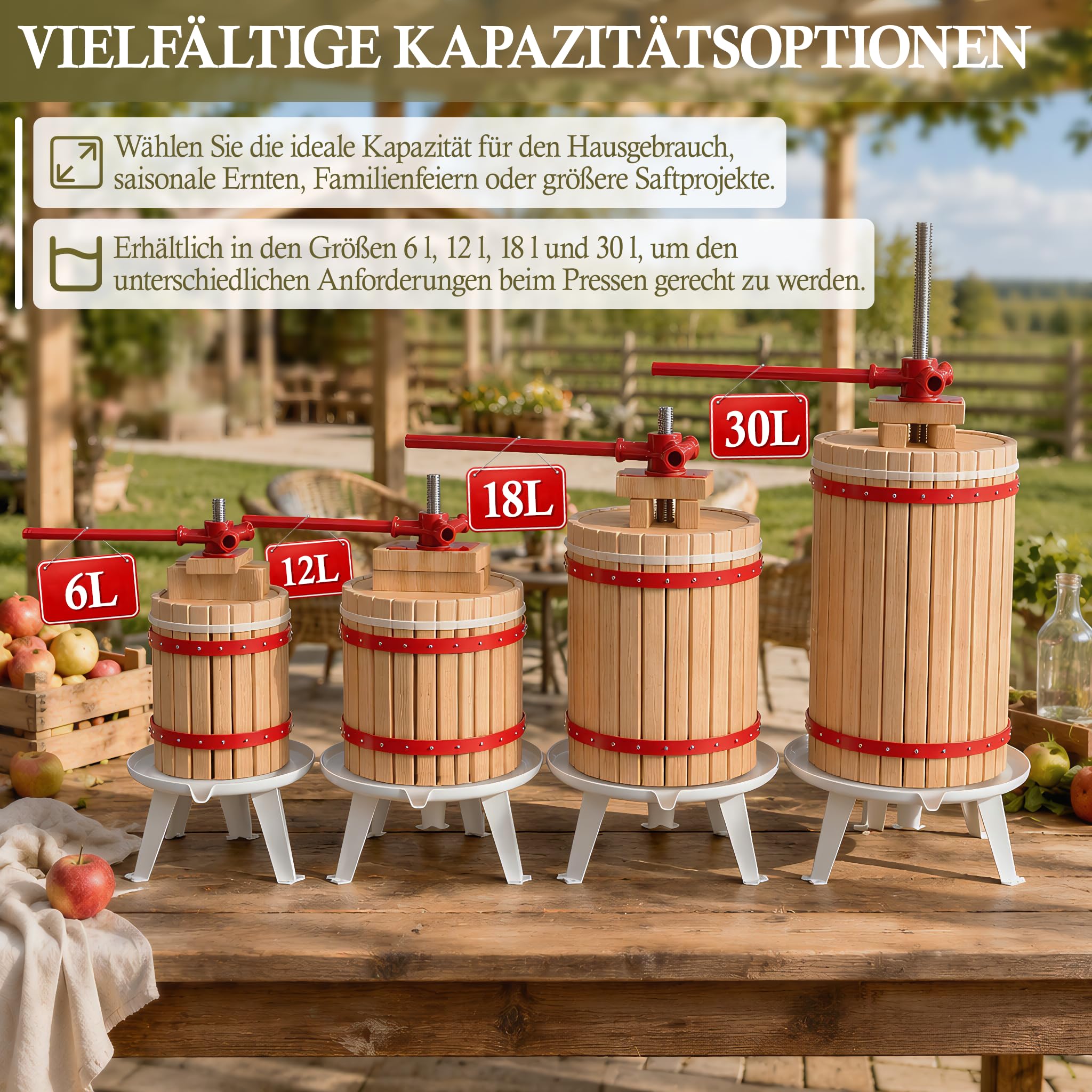 Froadp Wyciskarka do soków, 12 l, dębowa, mobilna prasa do owoców, przecieru, z korbą ręczną i siatką, zestaw narzędzi, do rozbijania kotletów, do jabłek, win, soków owocowych, soków jabłkowych