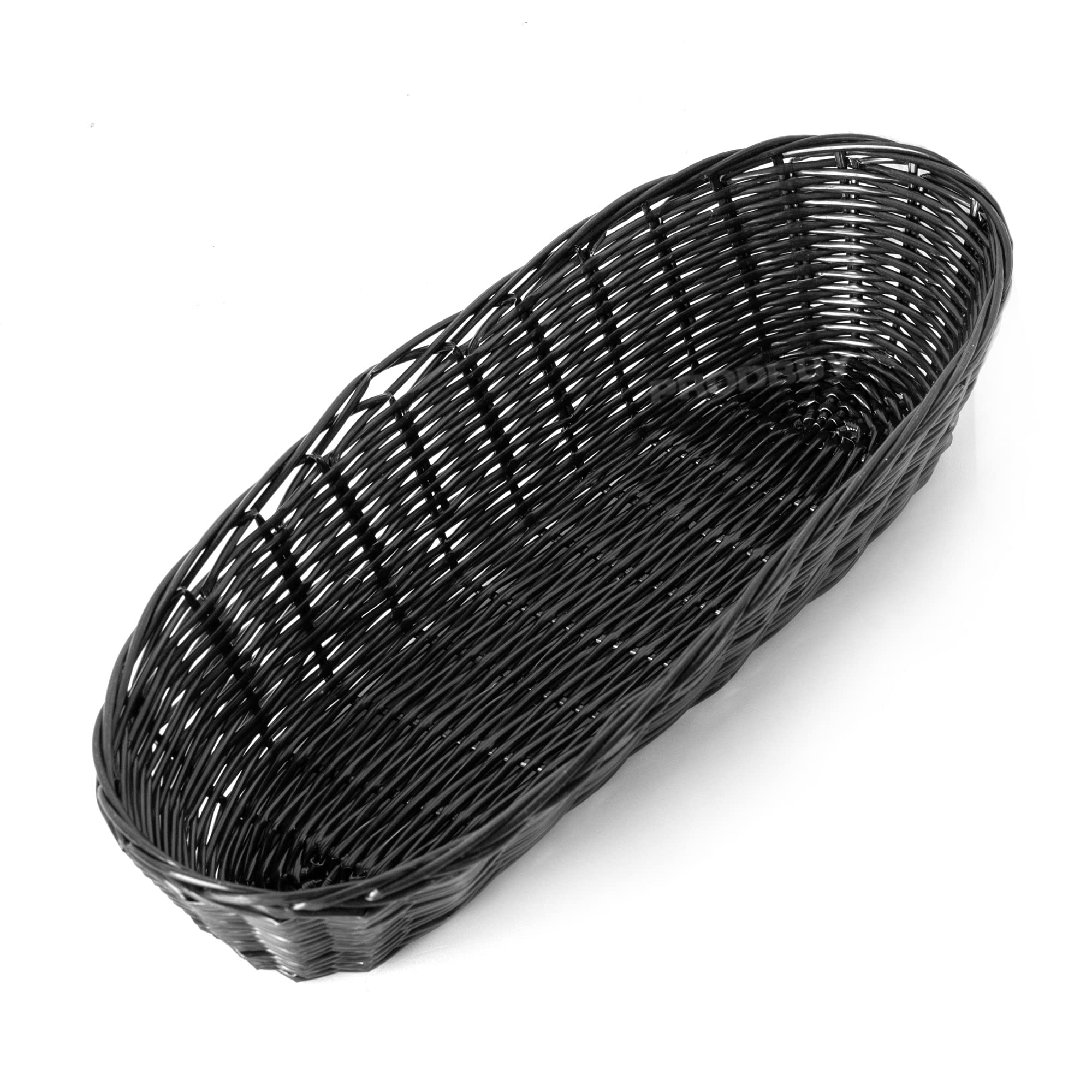 [Pack of 2] Black 37cm Oval Bread Loaf Wicker Poly Rattan Storage Baskets