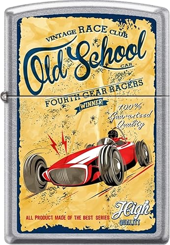 Zippo Old School Vintage Fourth Gear Race Club Street - Encendedor a prueba de viento cromado