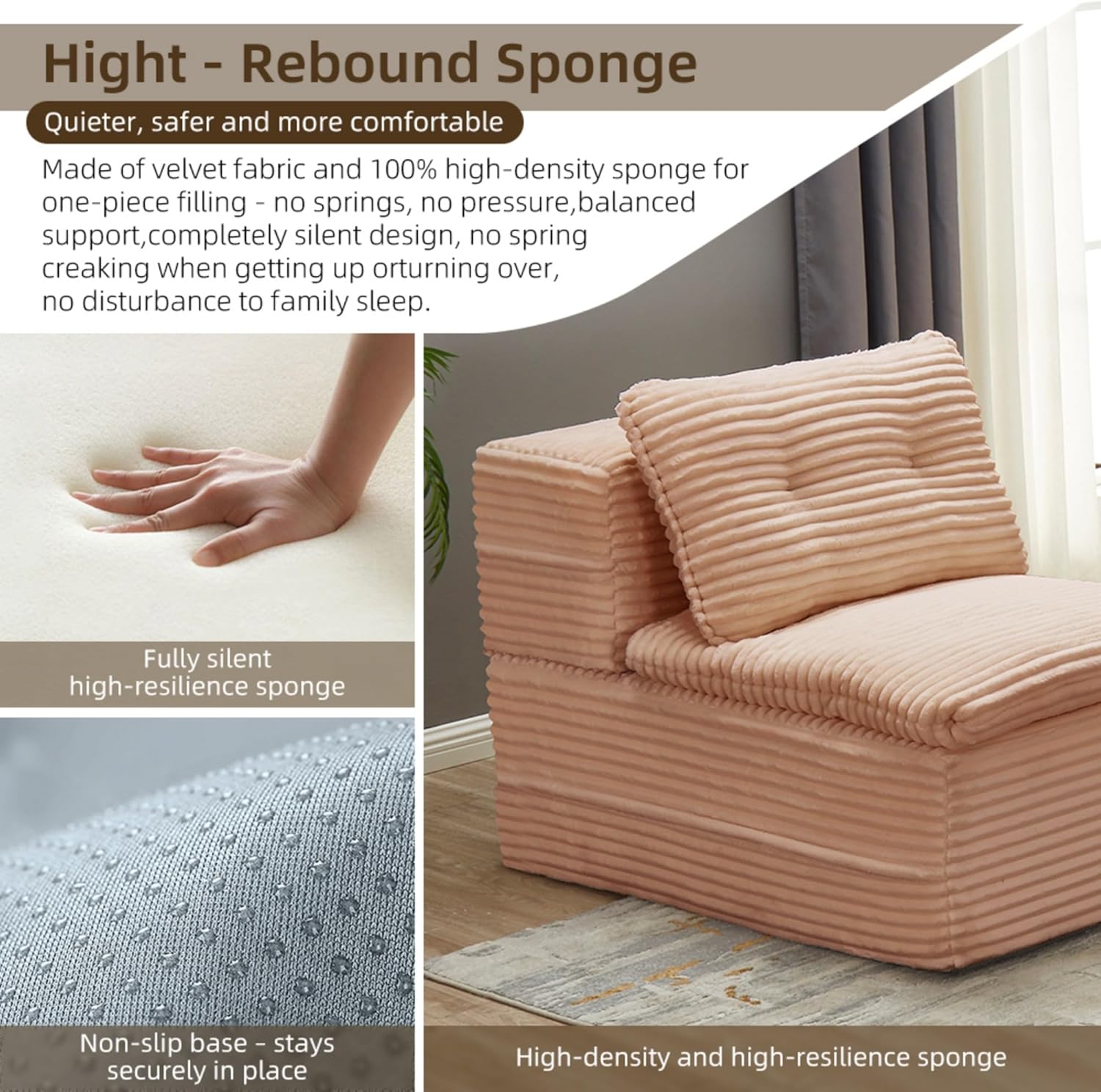 80" Convertible Sectional Sofa-Bed King, Multi-Functional Compressed Sofa with Accent Chaise Lounge & Reversible Blanket, Modern Plush Corduroy Sleeper Couch Mattress Bed, Pink