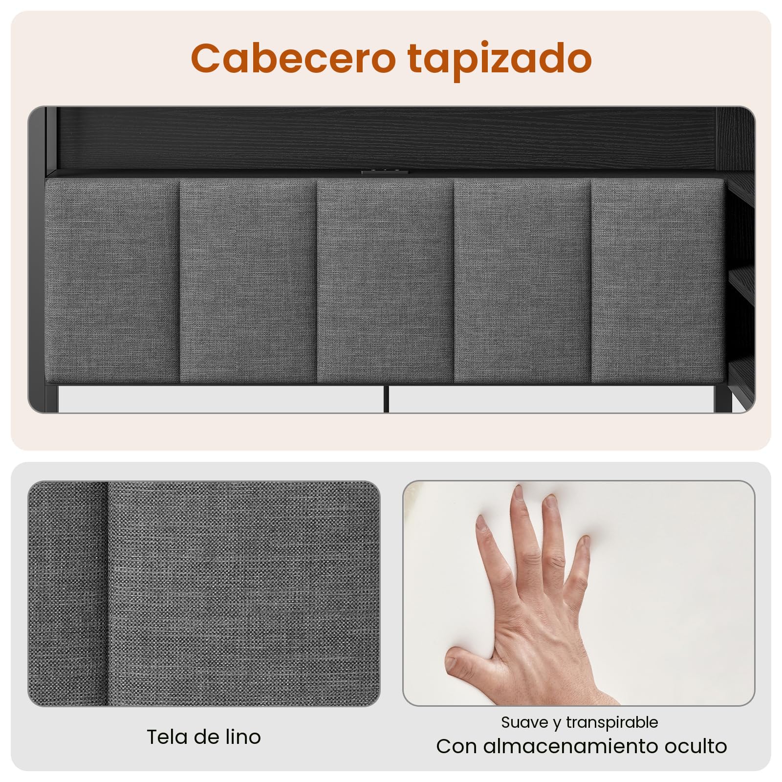 KIMENICH Cama tapizada sofá Cama 90 x 200 cm con iluminación LED, estación de Carga, Camas Juvenil con 2 cajones y somier de láminas de Metal, cabecero con Almacenamiento, estantes Abiertos, Negro