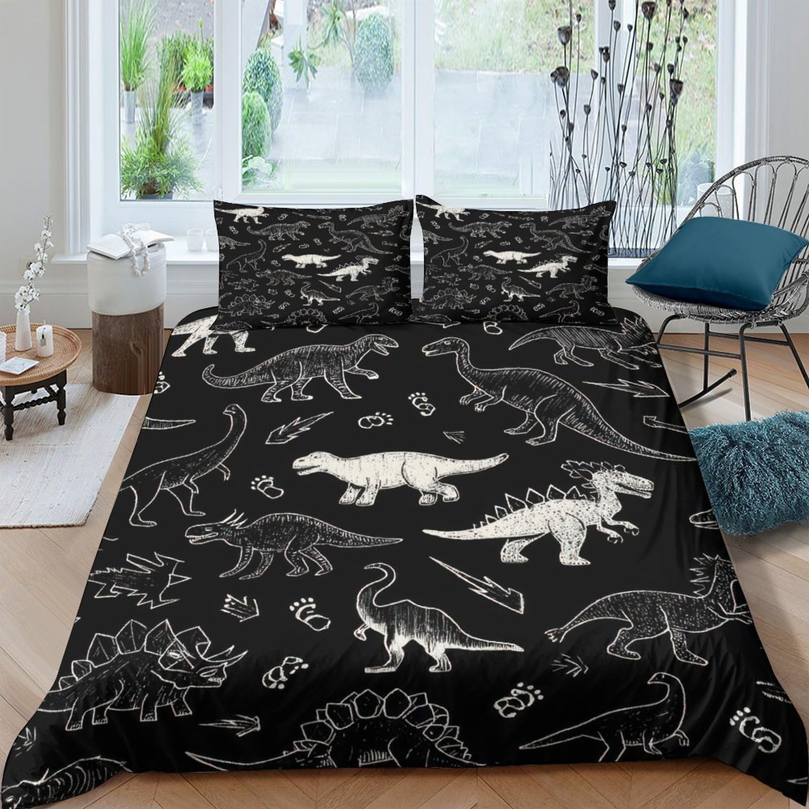 Ctjqhvkz Style-9 3D Printed Dinosaur Skeleton Fitted Sheet Microfiber Soft Black Bed Cover For Bedroom Guest Room Dorm Mattress Decor Single（135X200cm）