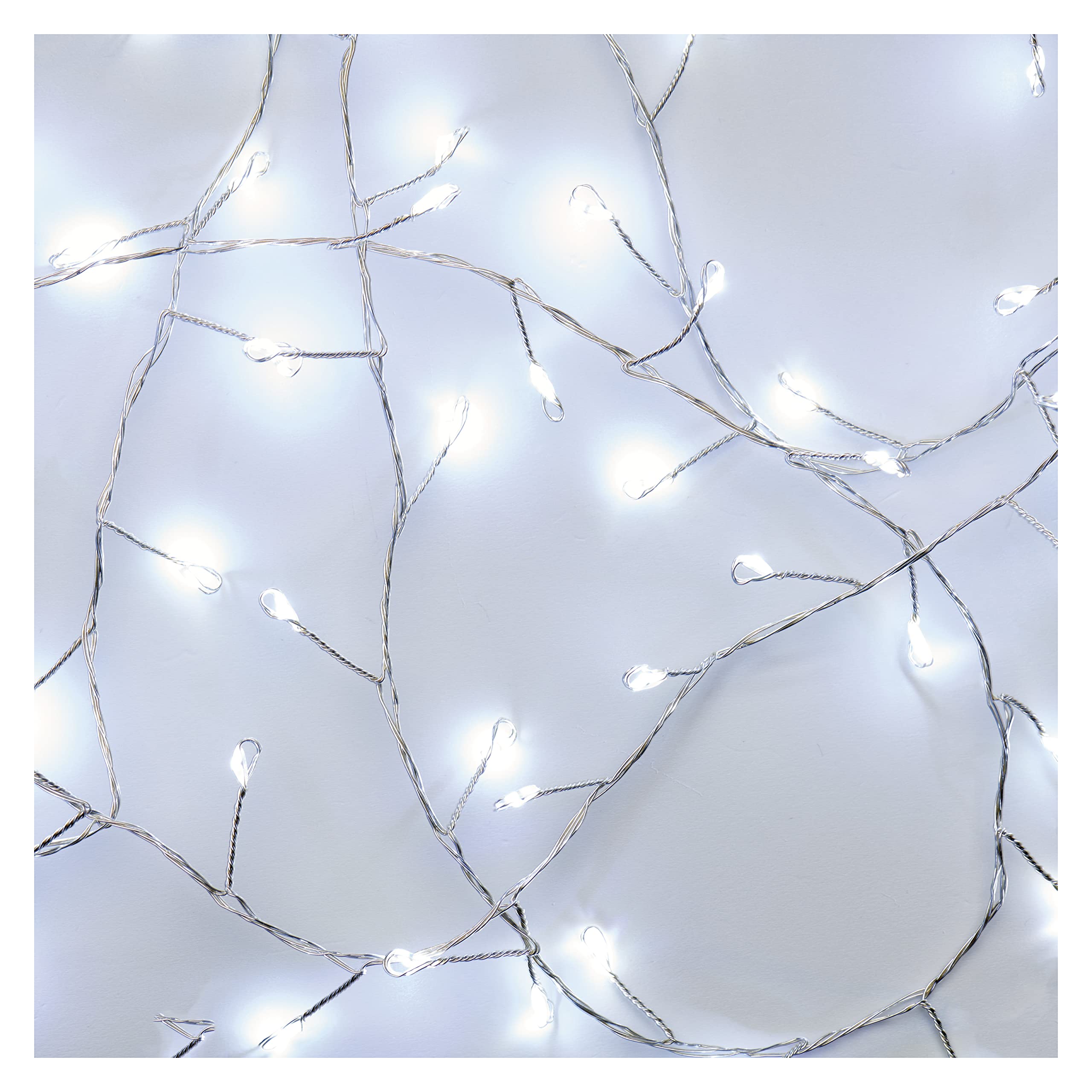 EMOS Cool White LED Nano Fairy Lights, 2.4 Metres, Cluster Light Wire, Silver, 6/18 h Timer Function, Battery Operated (3 x AA), Light Duration 10,000 h, IP20 for Indoor Use