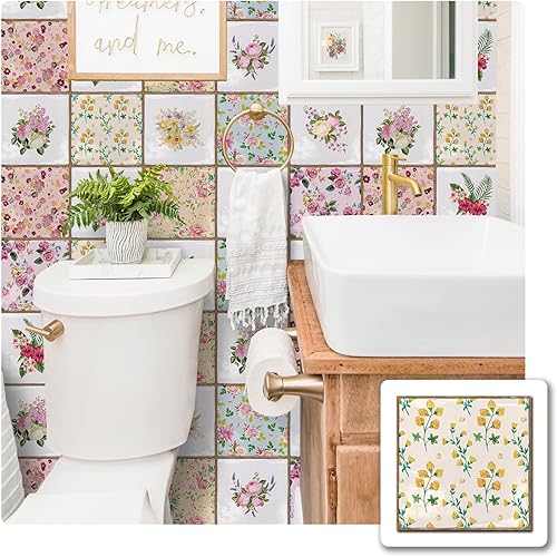 Alwayspon Adhesivo de vinilo autoadhesivo para despegar y pegar, transferencias de azulejos de pared autoadhesivos pegatina decorativa para