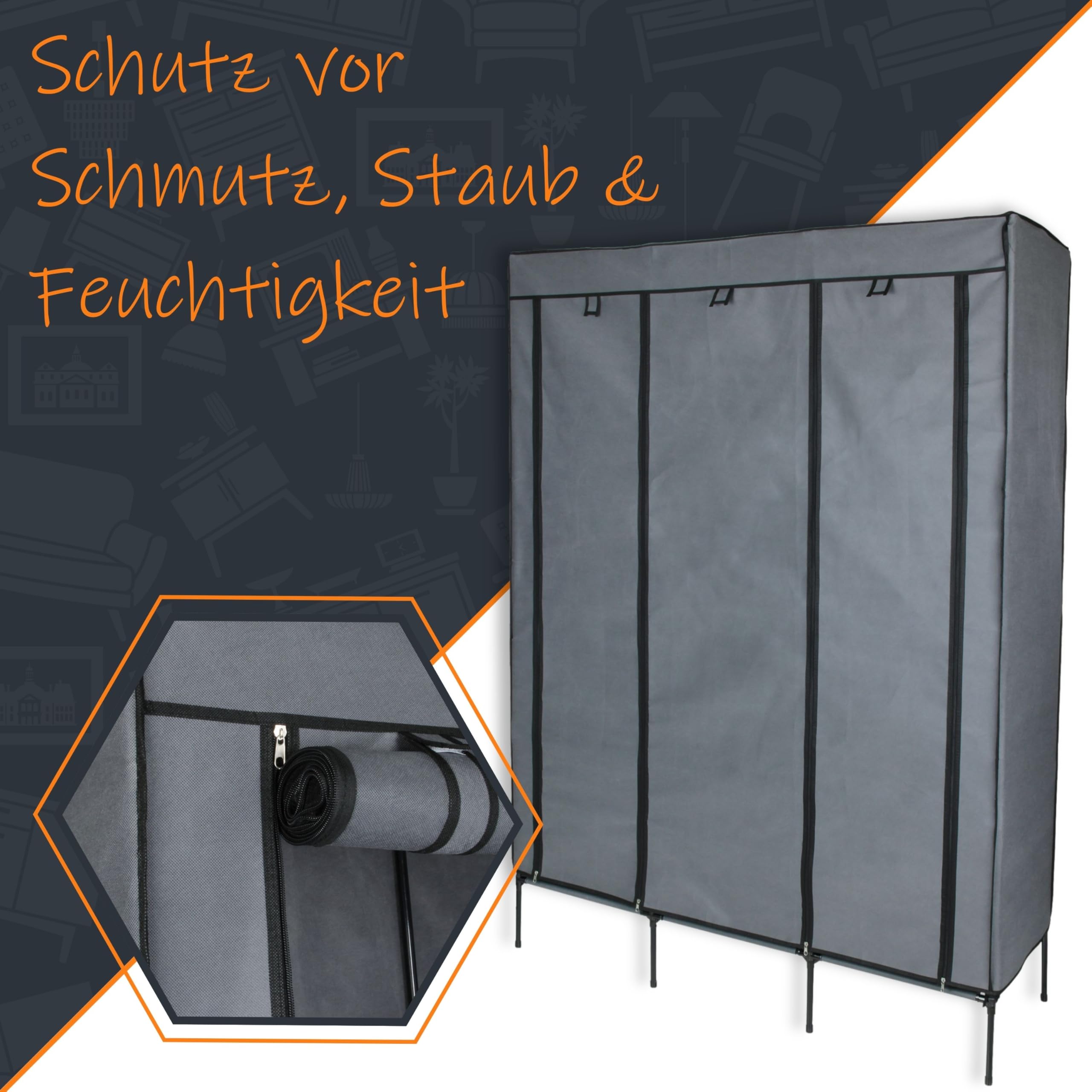 your GEAR Kleiderschrank Grado 130x45x175 cm – Stoffschrank mit 2 Kleiderstangen & 9 Ablagen – Textilschrank XXL Organizer für Schlafzimmer & Kinderzimmer – Faltschrank Garderobe