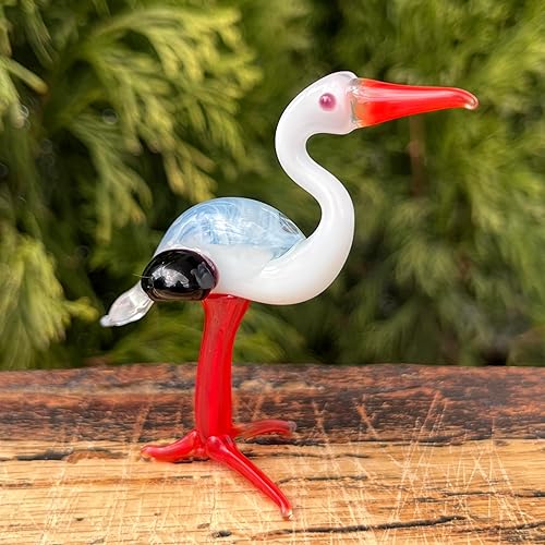 Miniatura 5 de Figura de cigüeña de cristal, escultura de pájaro de vidrio soplado a mano, adorno de cigüeña en miniatura, figura de animal de vidrio artístico,