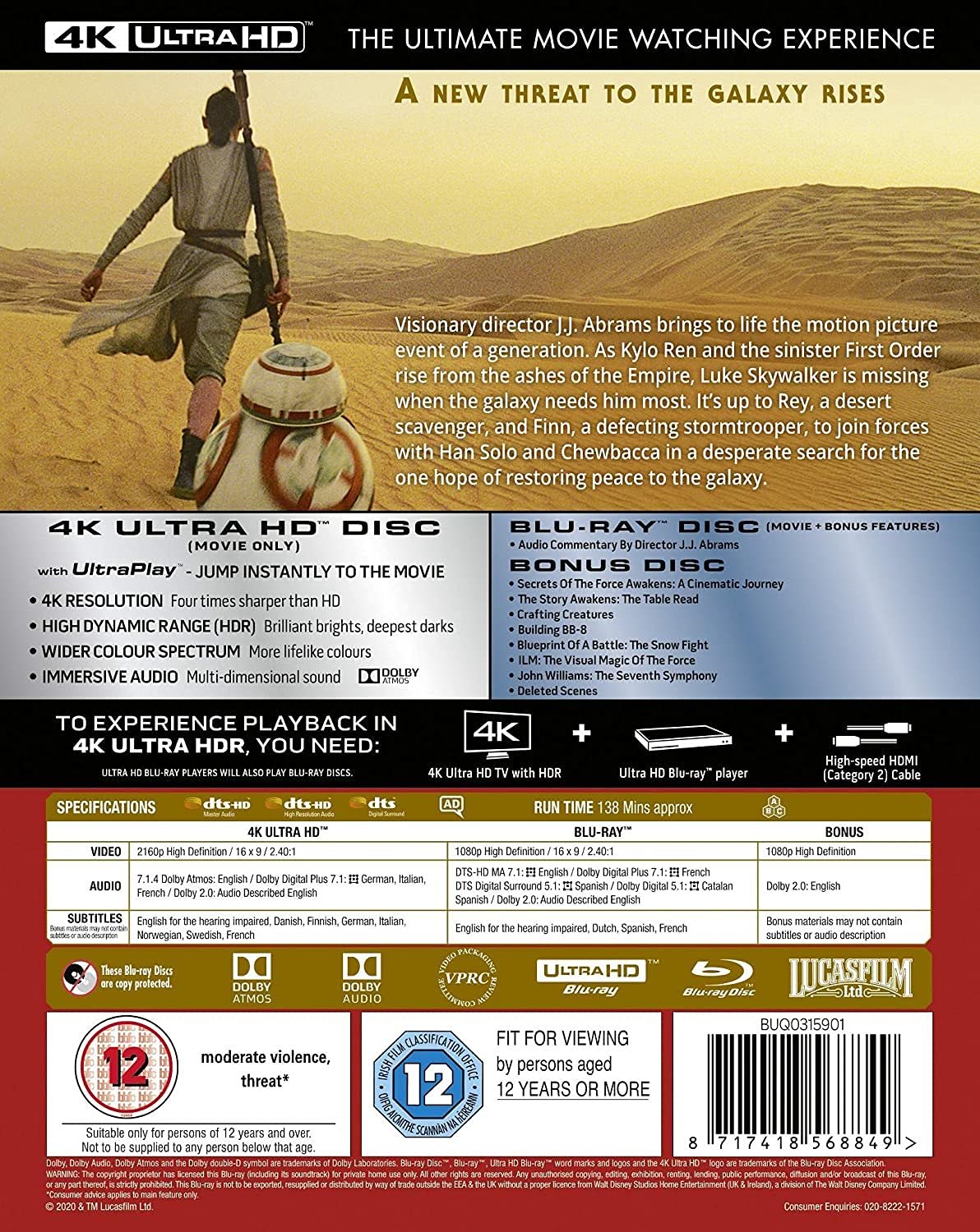 Star Wars Sequel Trilogy: The Force Awakens / The Last Jedi / The Rise of Skywalker [9-Disc Set] [4K UHD + Blu-ray] [Region Free]