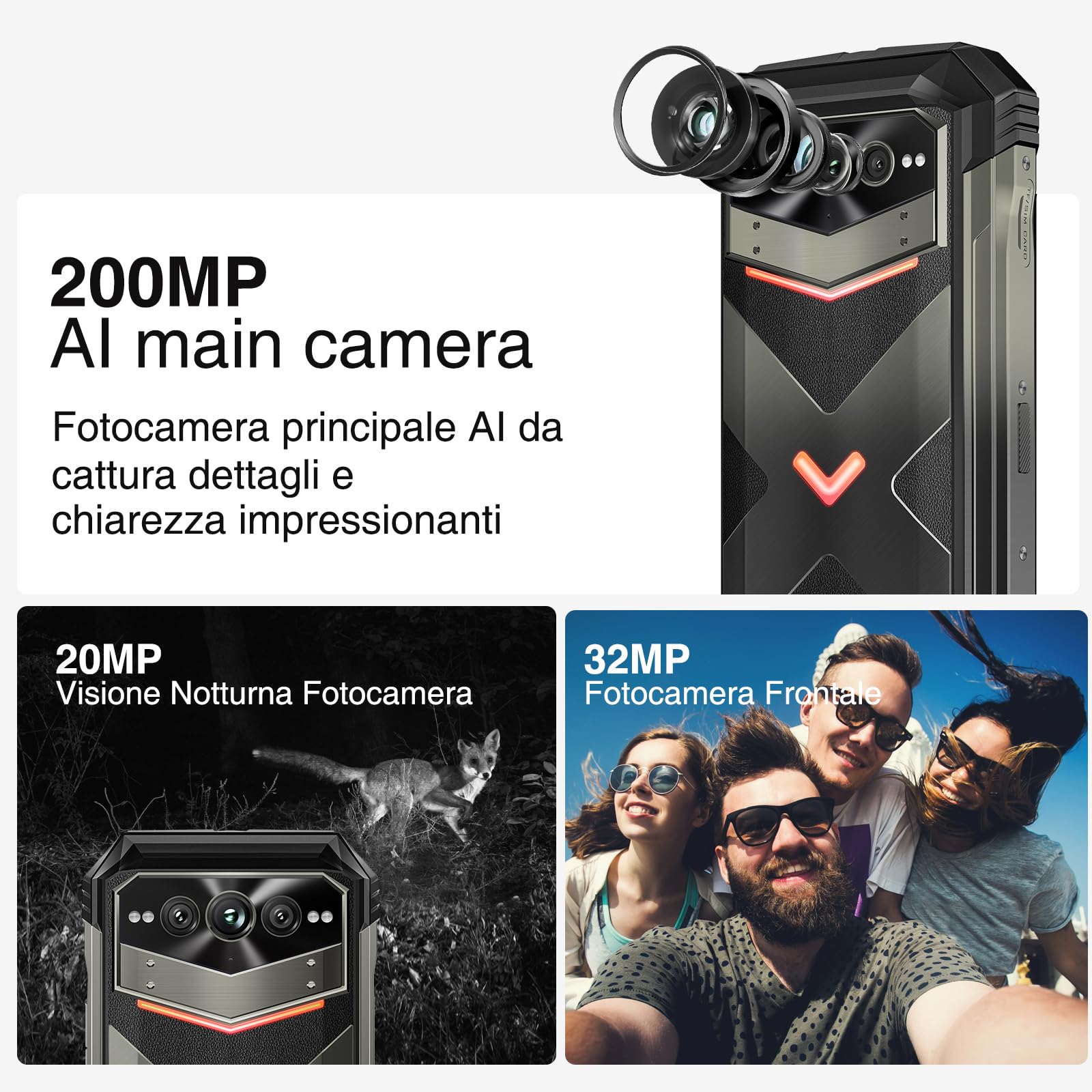DOOGEE VMAX PLUS 5G Rugged Smartphone [2024], 36GB + 512GB(TF 2TB), 22000mAh Batteria, 200MP AI Tripla Fotocamera, Android 14 Telefono Indistruttibile, 6,58" FHD+ 120Hz, Impronte Digitali NFC/OTG
