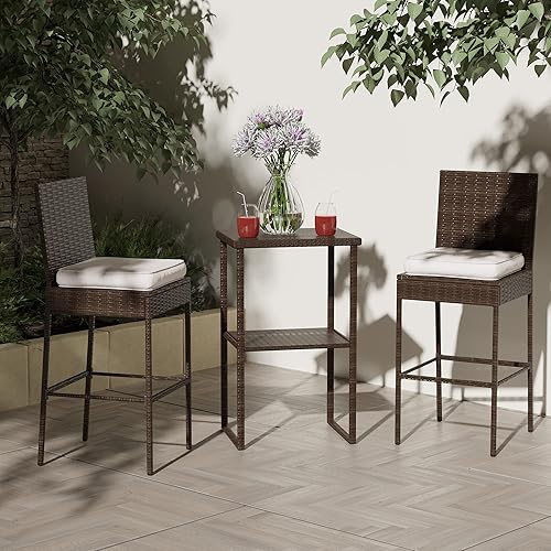 Miniatura 4 de Sundale Outdoor Juego de 4 taburetes de bar de 30 pulgadas de altura de asiento, taburetes de mimbre para patio con respaldo, silla de ratán marrón