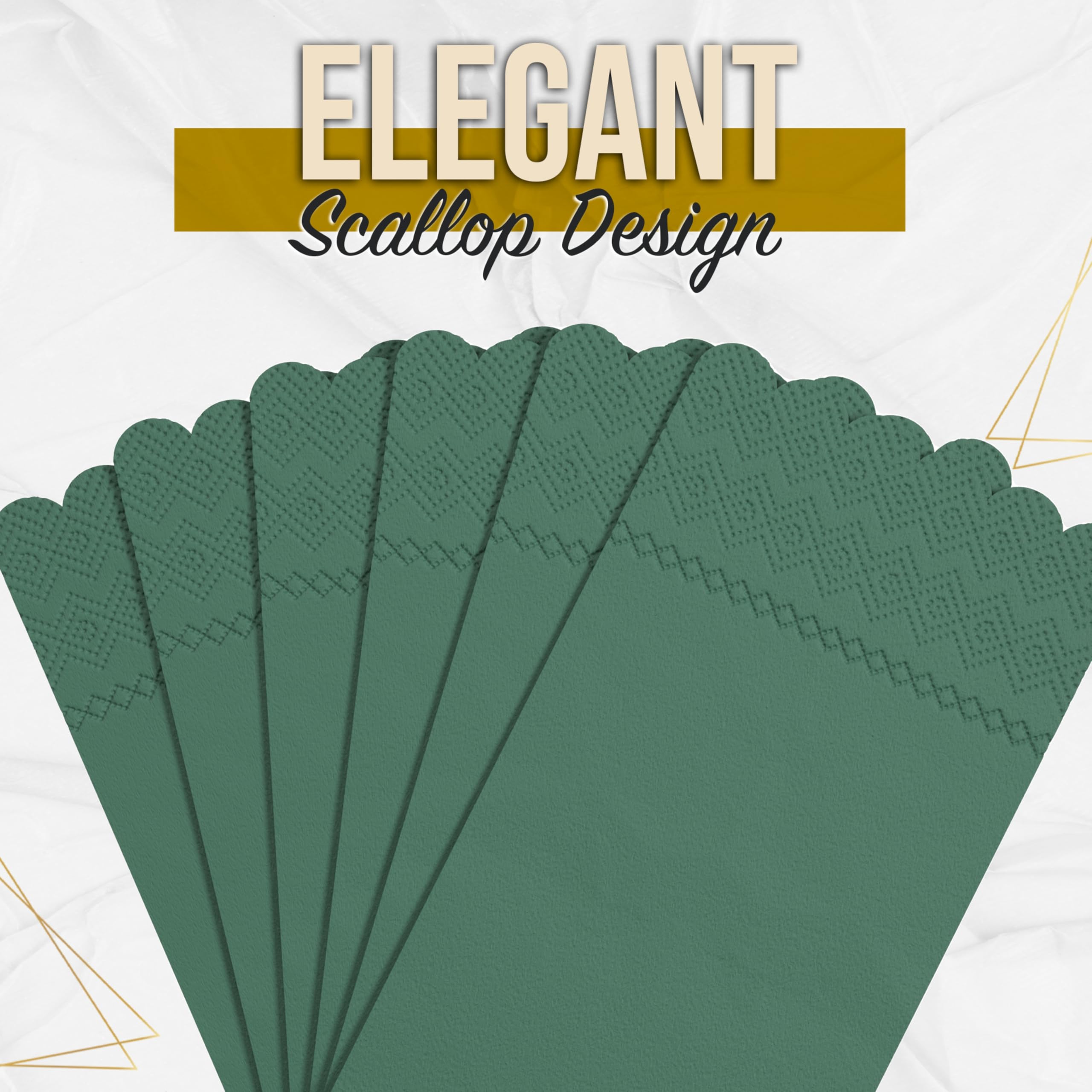 Party Solids Tovaglioli smerlati verde scuro monouso a 3 veli 100 pezzi | Tovaglioli di carta smerlati decorativi, asciugamani per ospiti, per bagno, cene, matrimoni e feste