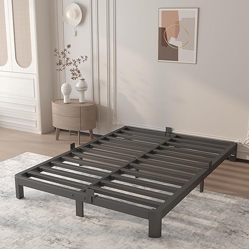 Miniatura 8 de Base de cama Queen de 4 pulgadas, no necesita somier, base de cama de plataforma con juntas de metal, soporte de listones de acero resistente, tapón
