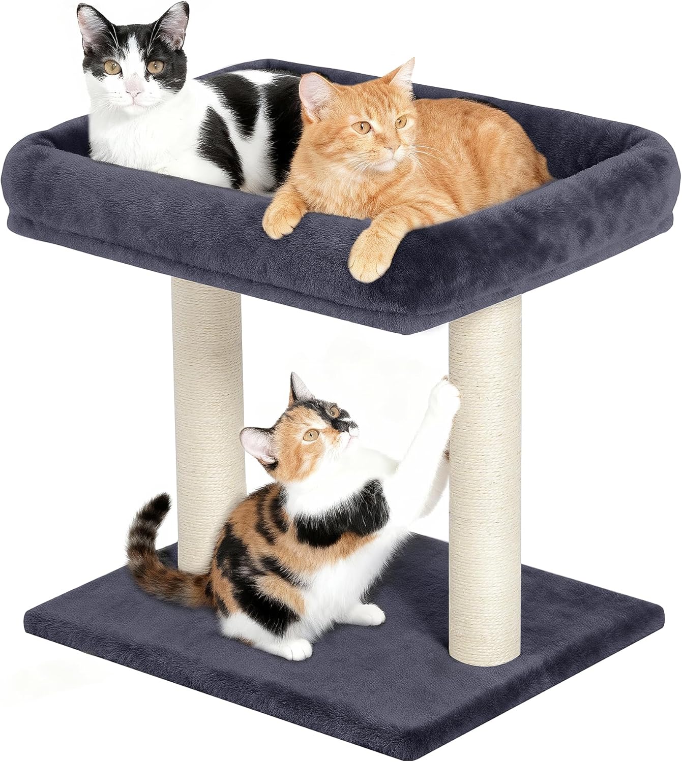 Cat Tree with Large Top Perch Bed (19″×15.8″), Small Cat Tower with Scratching Post for Indoor Cats, Dual Natural Sisal Scratcher,Space-Saving,Removable Bed (Dark Gray)