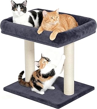 Cat Tree with Large Top Perch Bed (19"×15.8"), Small Cat Tower with Scratching Post for Indoor Cats, Dual Natural Sisal Scratcher,Space-Saving,Removable Bed (Dark Gray)