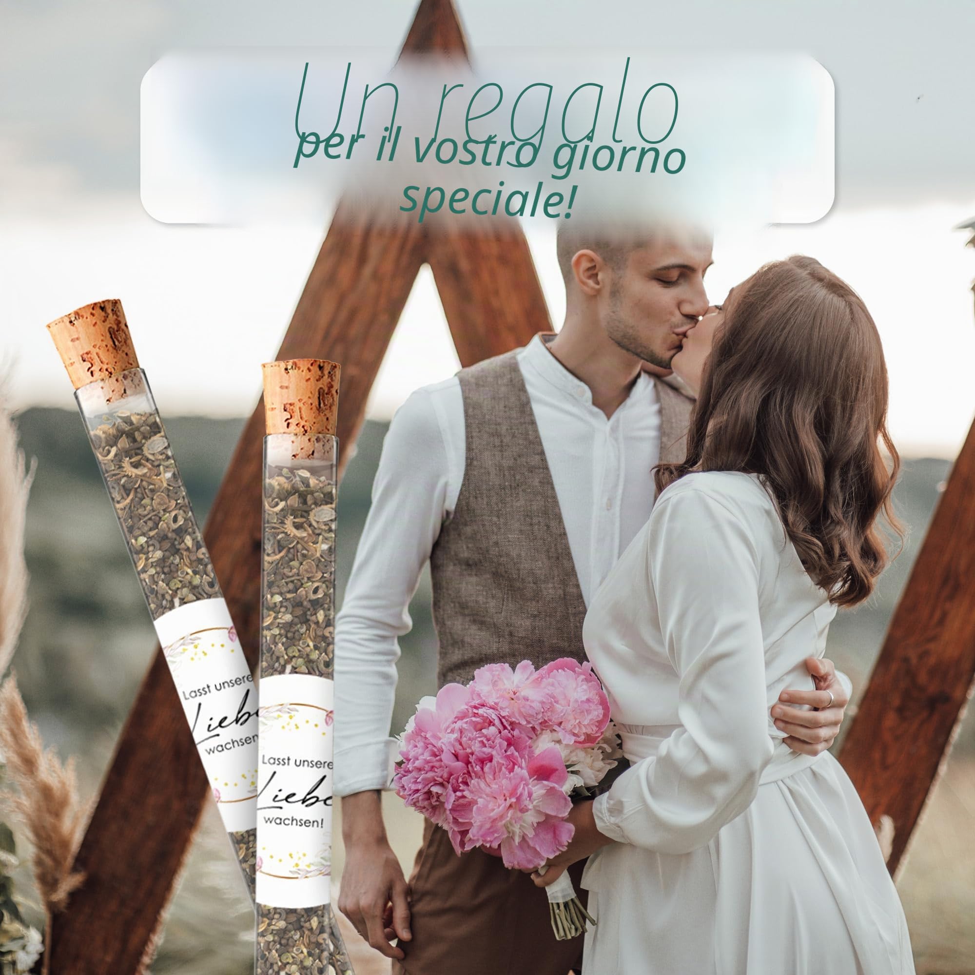Provette con semi di fiori come bomboniere per il matrimonio - Un regalo speciale per gli ospiti come omaggi - Lasciate crescere il nostro amore Set completo (confezione da 50) - Bienenmagnet