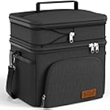 HOTOR Insulated Lunch Box for Men & Women - Leak-Proof Cooler Lunch Bag with 4 Pockets, Adjustable Strap, Ideal for Work, Picnic, Travel - Black, 2 Layers, Medium, 10.24
