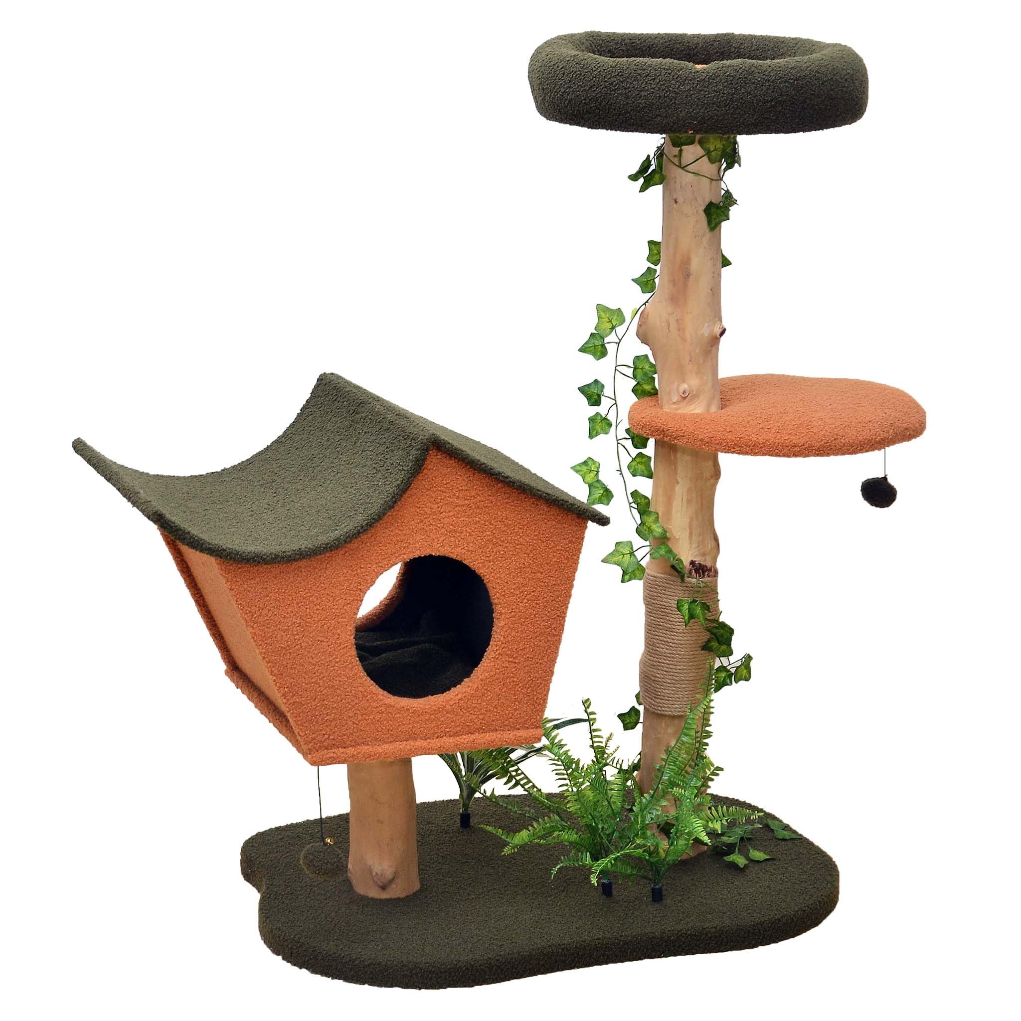 Fudajo Design kattenboom met houten box krabpaal voor