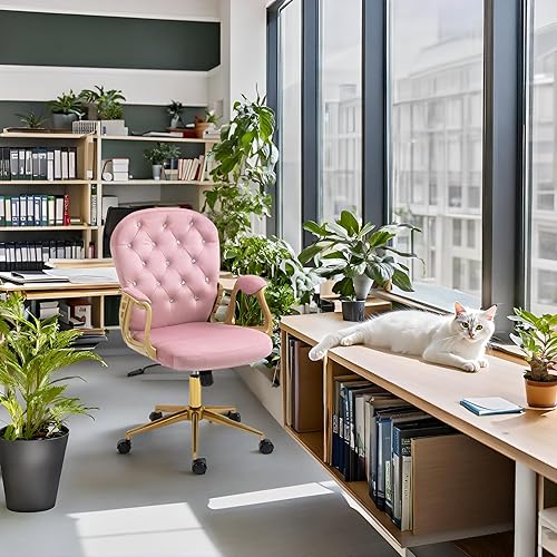 Miniatura 4 de Silla de escritorio de terciopelo para oficina en casa, cómoda con patas y brazos dorados, cómoda silla de tocador de maquillaje con respaldo y