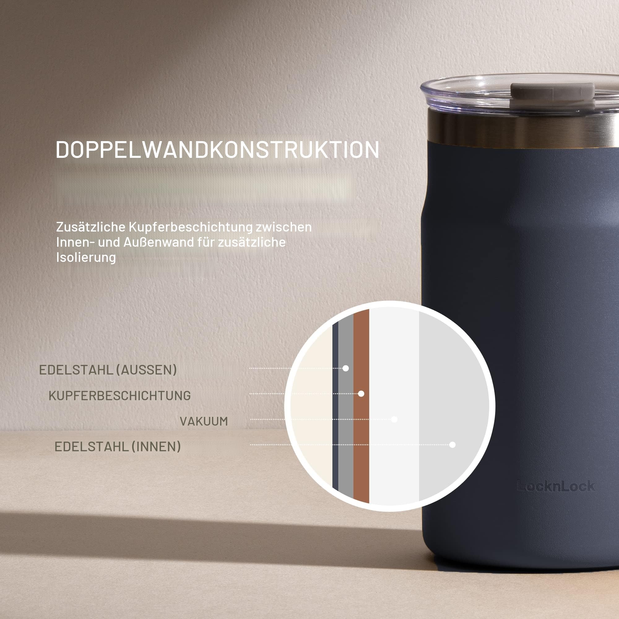 LocknLock Edelstahlbecher, doppelwandig, isoliert, mit Griff, Deckel, 473 ml, marineblau, 1 Stück (1 Stück)